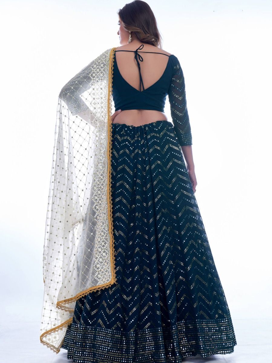 Navy Blue Color Thread Work With Georgette Lehenga Choli |Wedding Wear