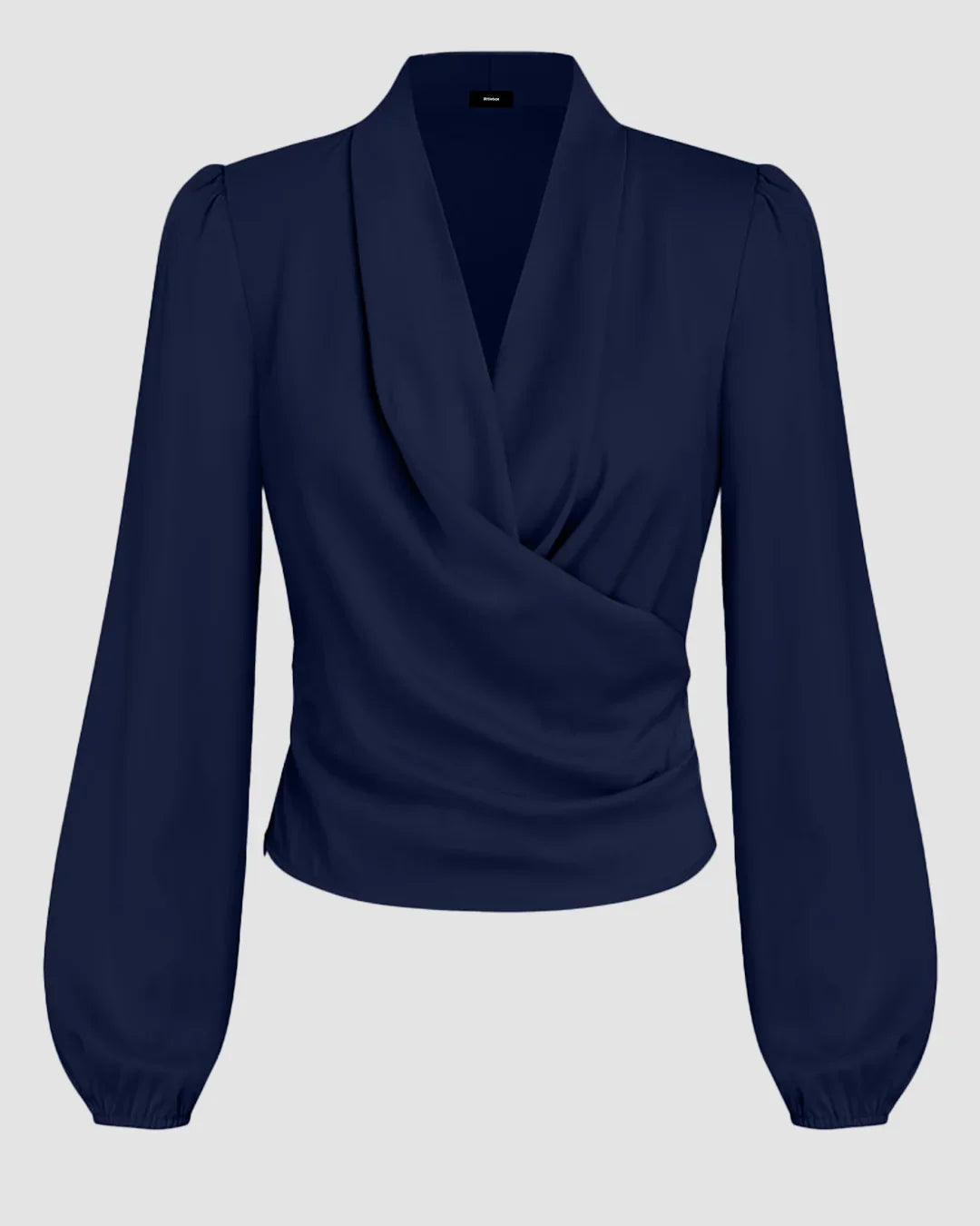 Navy Blue Draped V-Neck Full Sleeve Top
