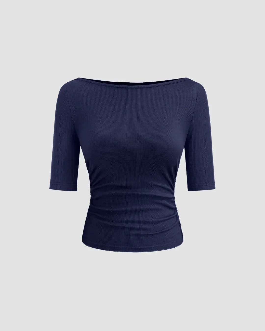 Navy Blue Fitted Knit Half Sleeve Top