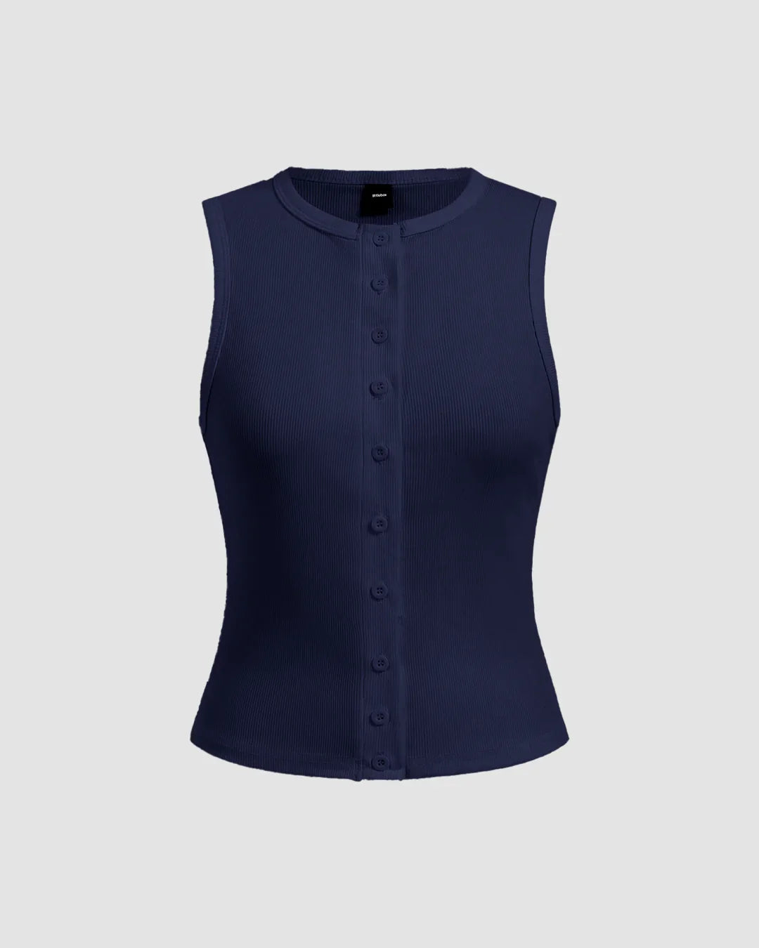 Navy Blue Ribbed Button-Down Sleeveless Top