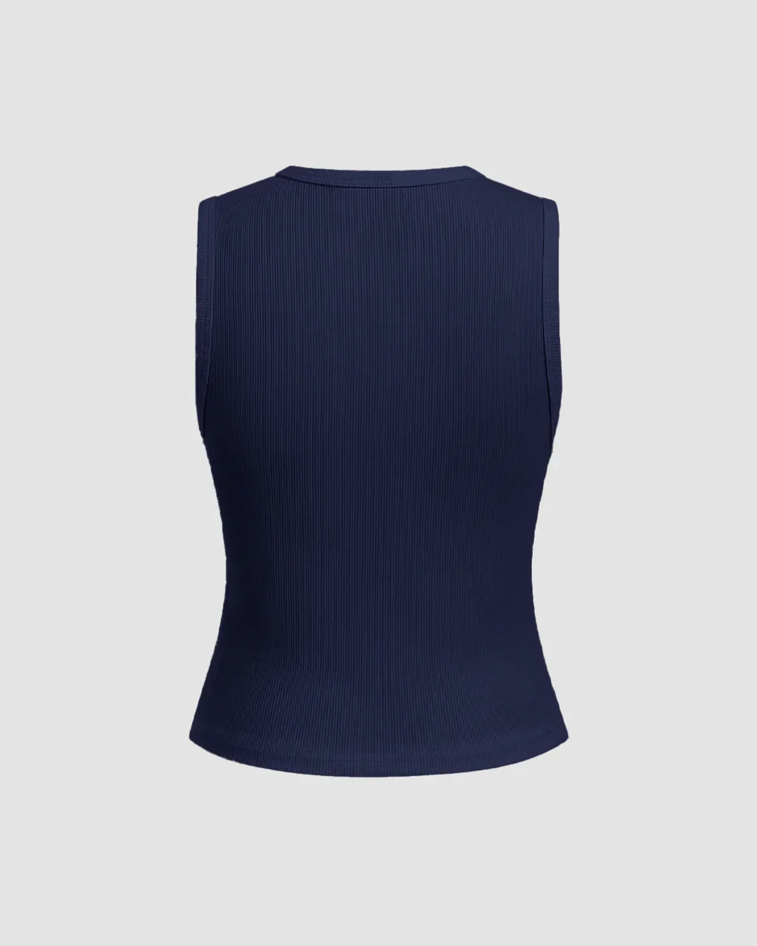 Navy Blue Ribbed Button-Down Sleeveless Top