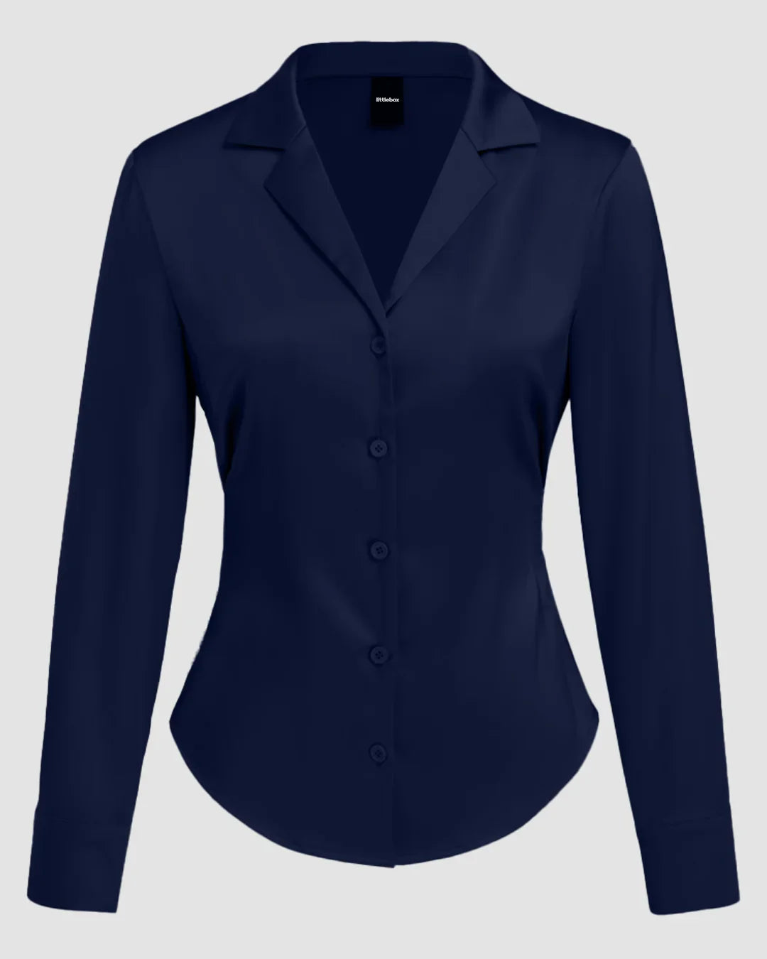 Navy Blue Satin Collared Full Sleeve Shirt
