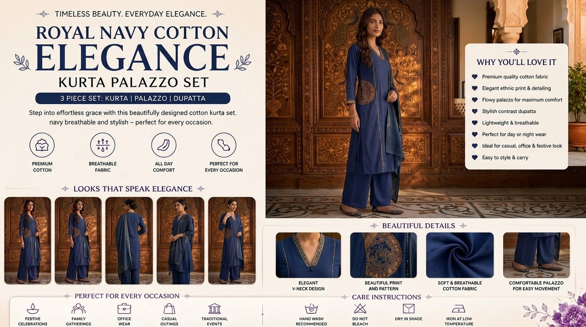 Navy color Royal Kurta Palazzo Set 💙
