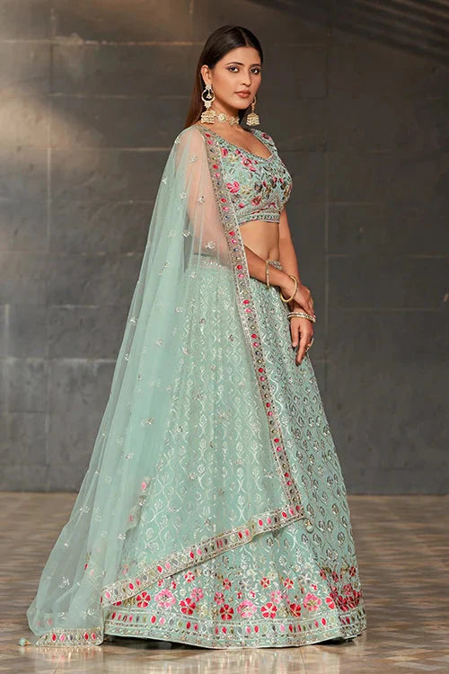 New Party Wear Collection Lehenga Choli With Dupatta Sky Blue Colour