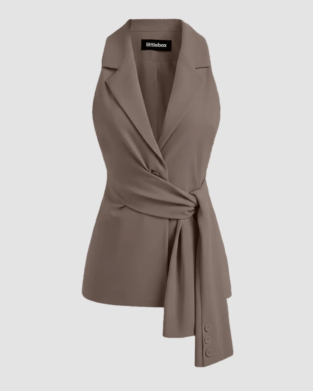 Notched Collar Knotted Blazer Vest in Brown
