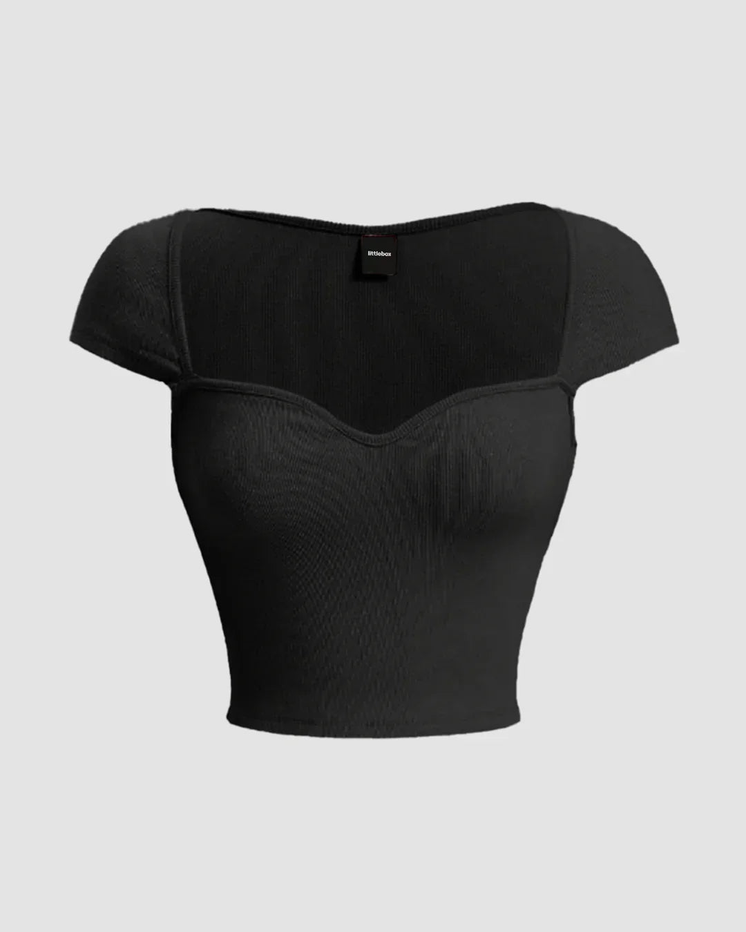 Sweetheart Neck Sheer Cap Sleeve Top in Black
