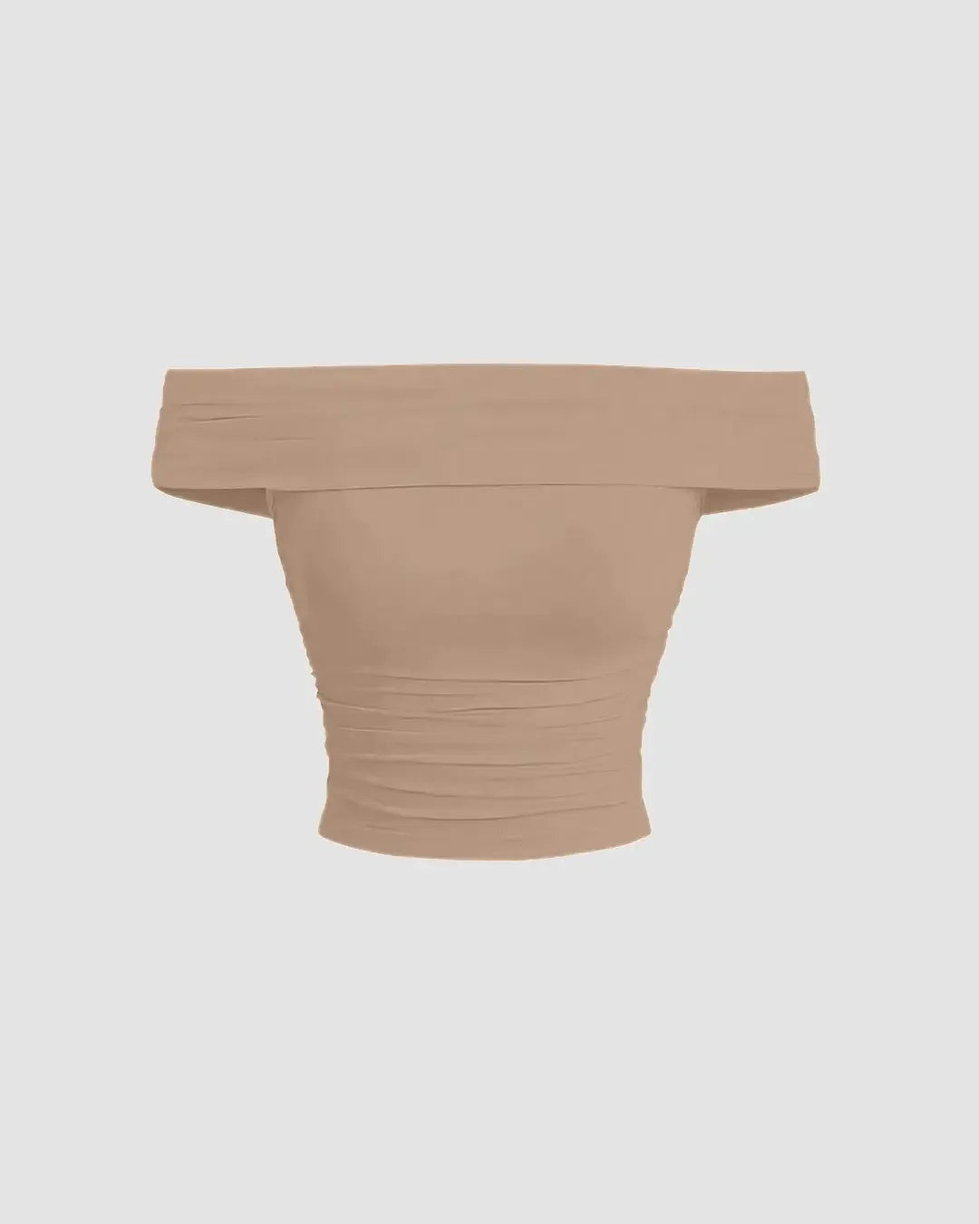 Off-Shoulder Ruched Crop Top in Beige