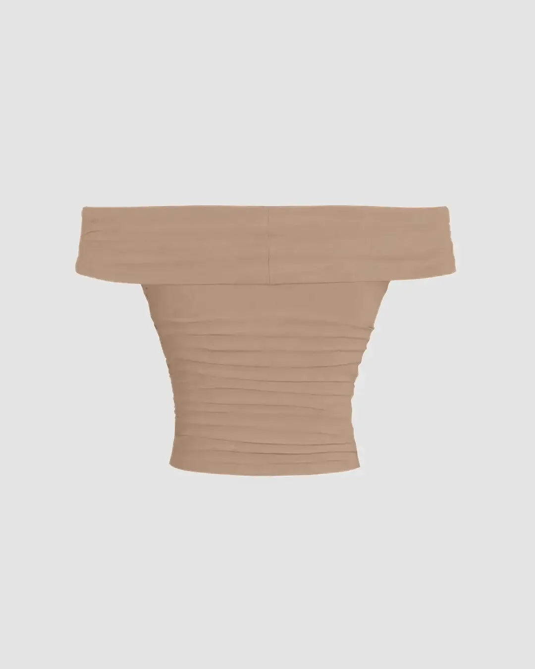 Off-Shoulder Ruched Crop Top in Beige