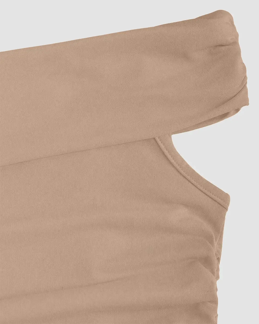 Off-Shoulder Ruched Crop Top in Beige