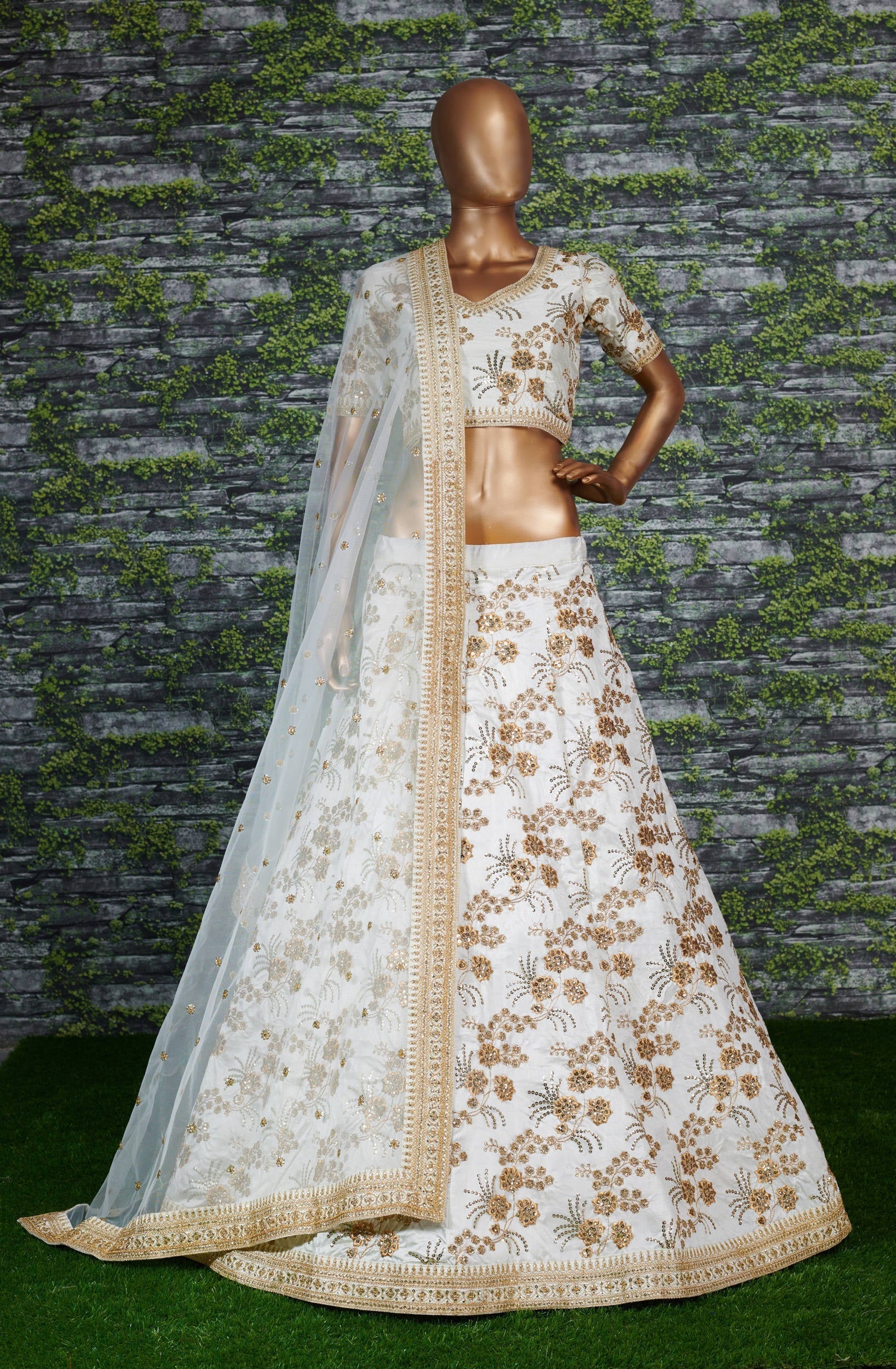 Hypnotic White Colored Wedding Wear Embroidered Satin Lehenga Choli
