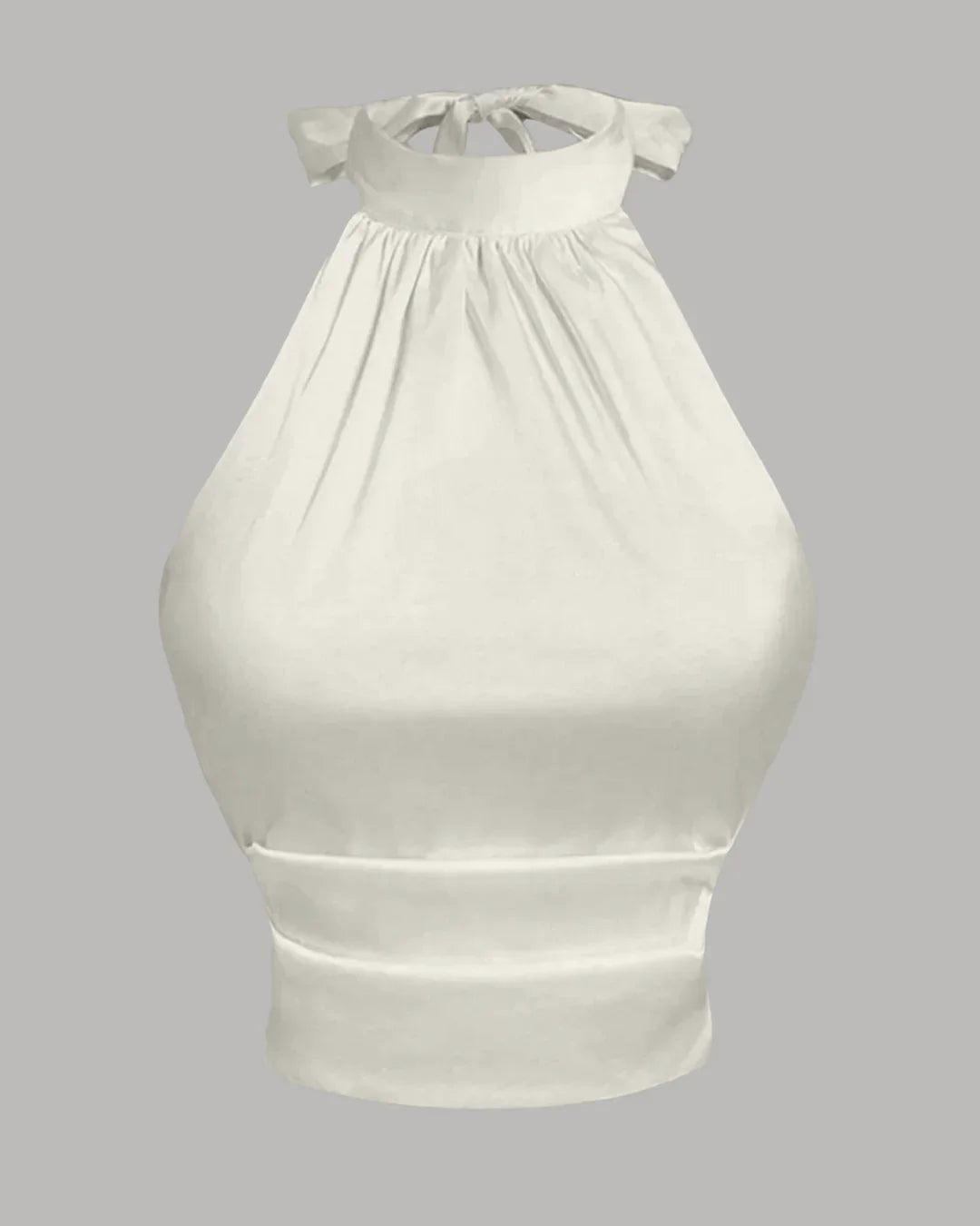 Off-White Satin Halter Neck Bow Detail Top