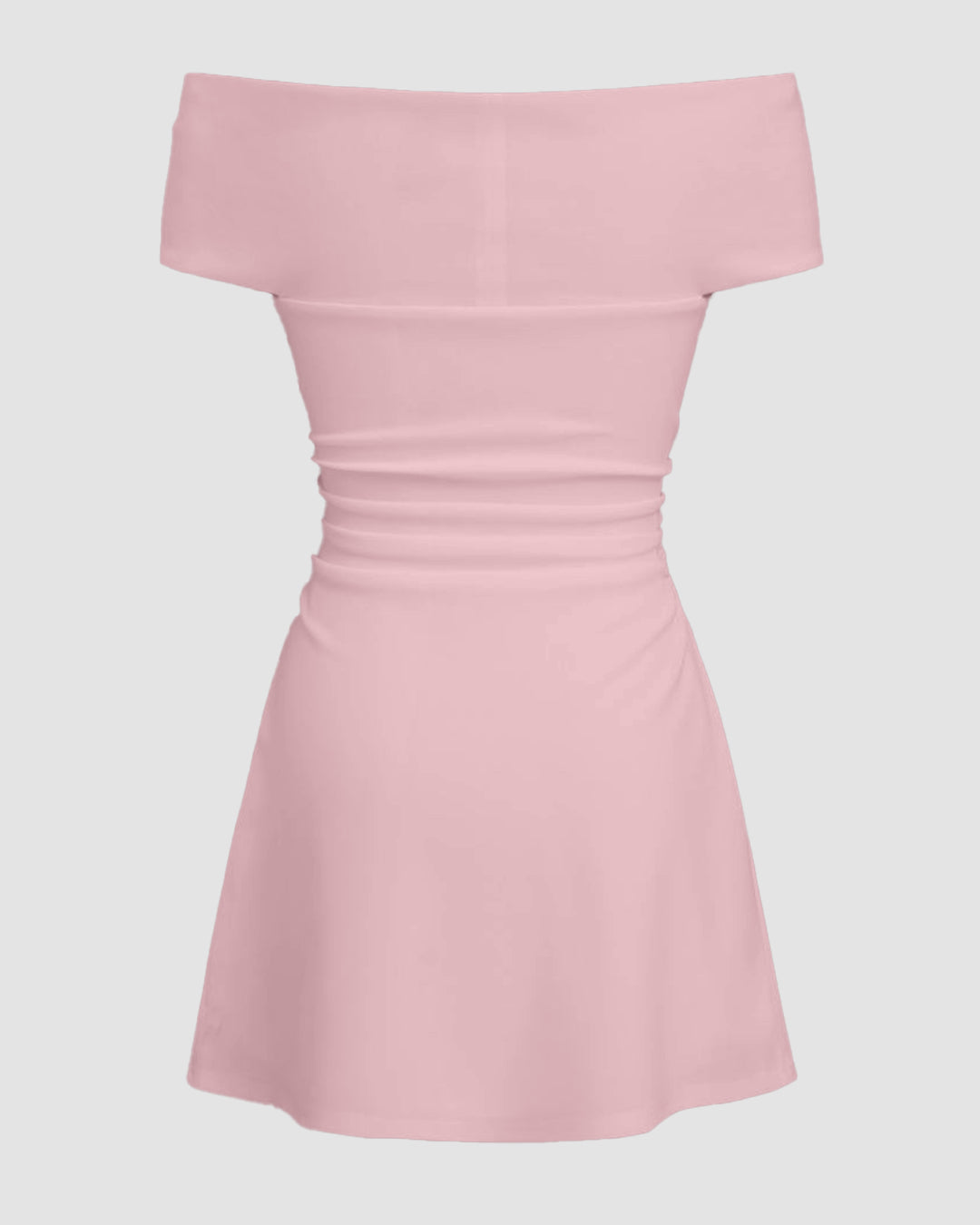 Off-shoulder Criss Cross Ruched Mini Dress in Pink