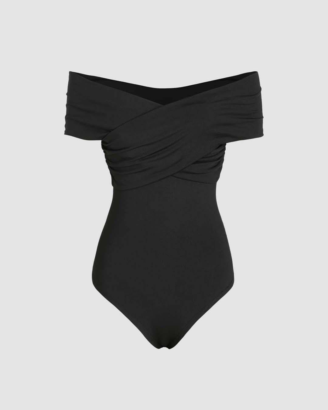 Off-the-Shoulder Ribbed Black Bodysuit