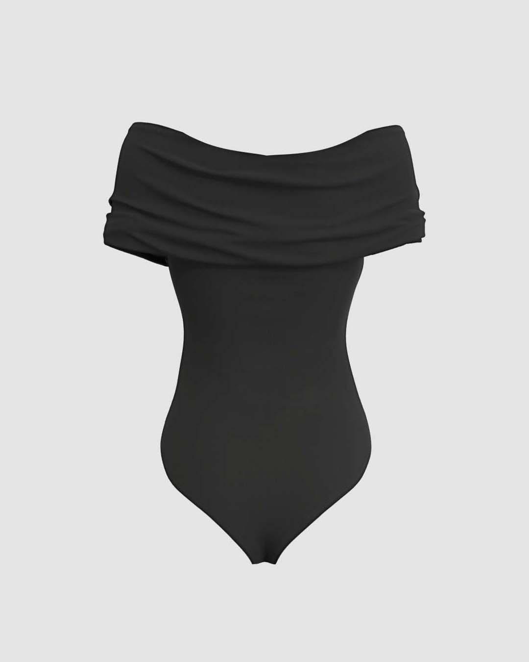 Off-the-Shoulder Ribbed Black Bodysuit