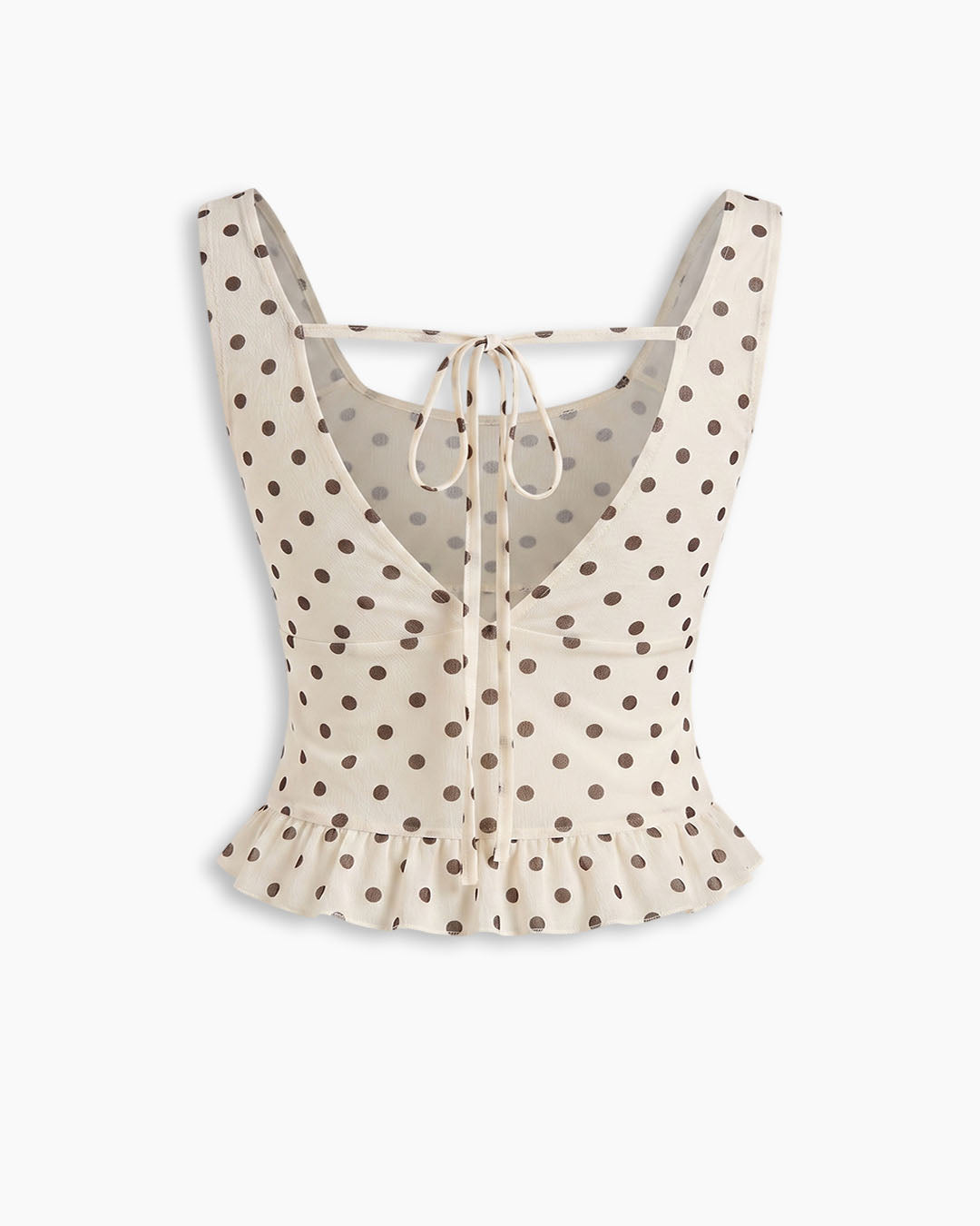 Off White Polka Dot Cowl Neck Back Tie Ruffled Hem Top Curve and Plus