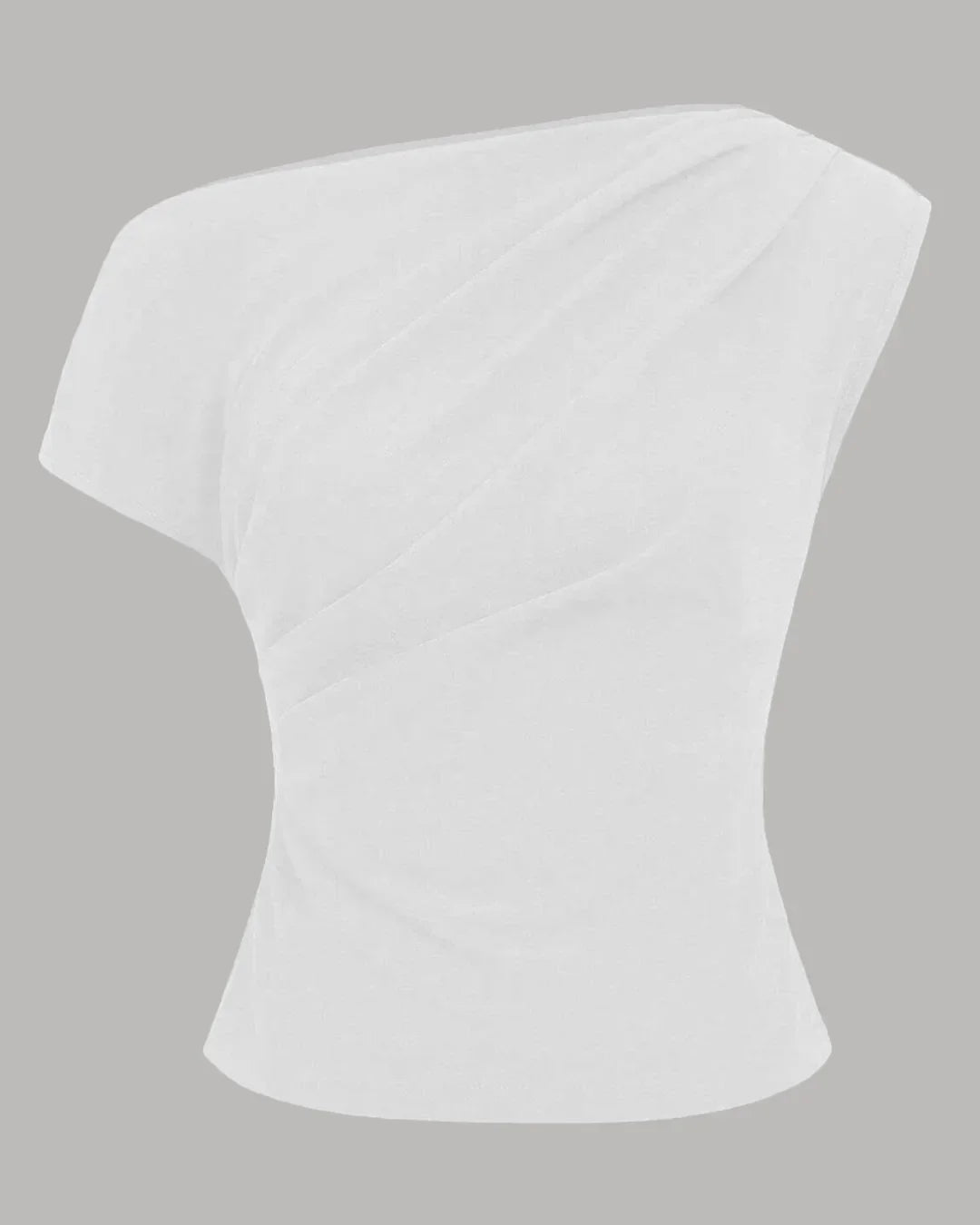 One Shoulder Ruched Asymmetrical Top in White