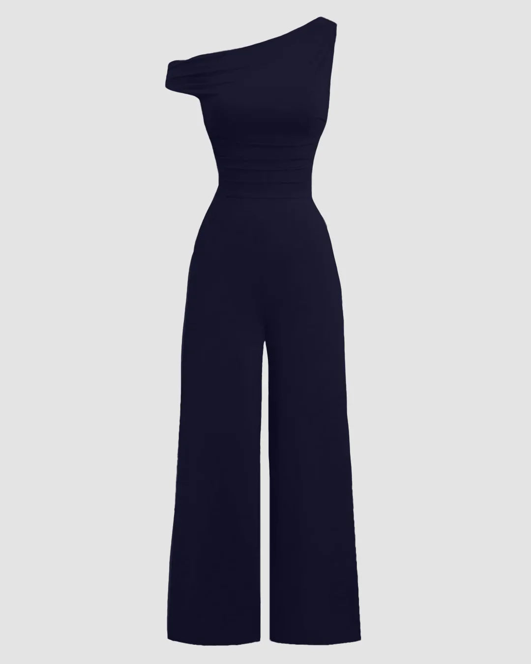 One Shoulder Solid Wide Leg Jumpsuit in Dark Navy Blue