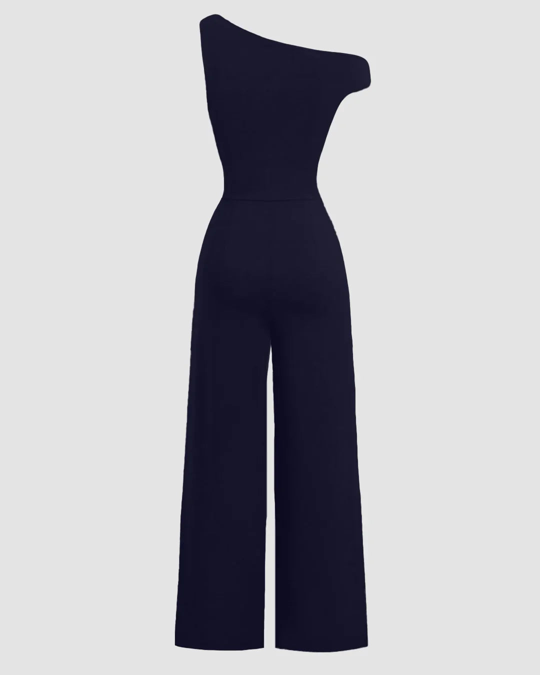 One Shoulder Solid Wide Leg Jumpsuit in Dark Navy Blue