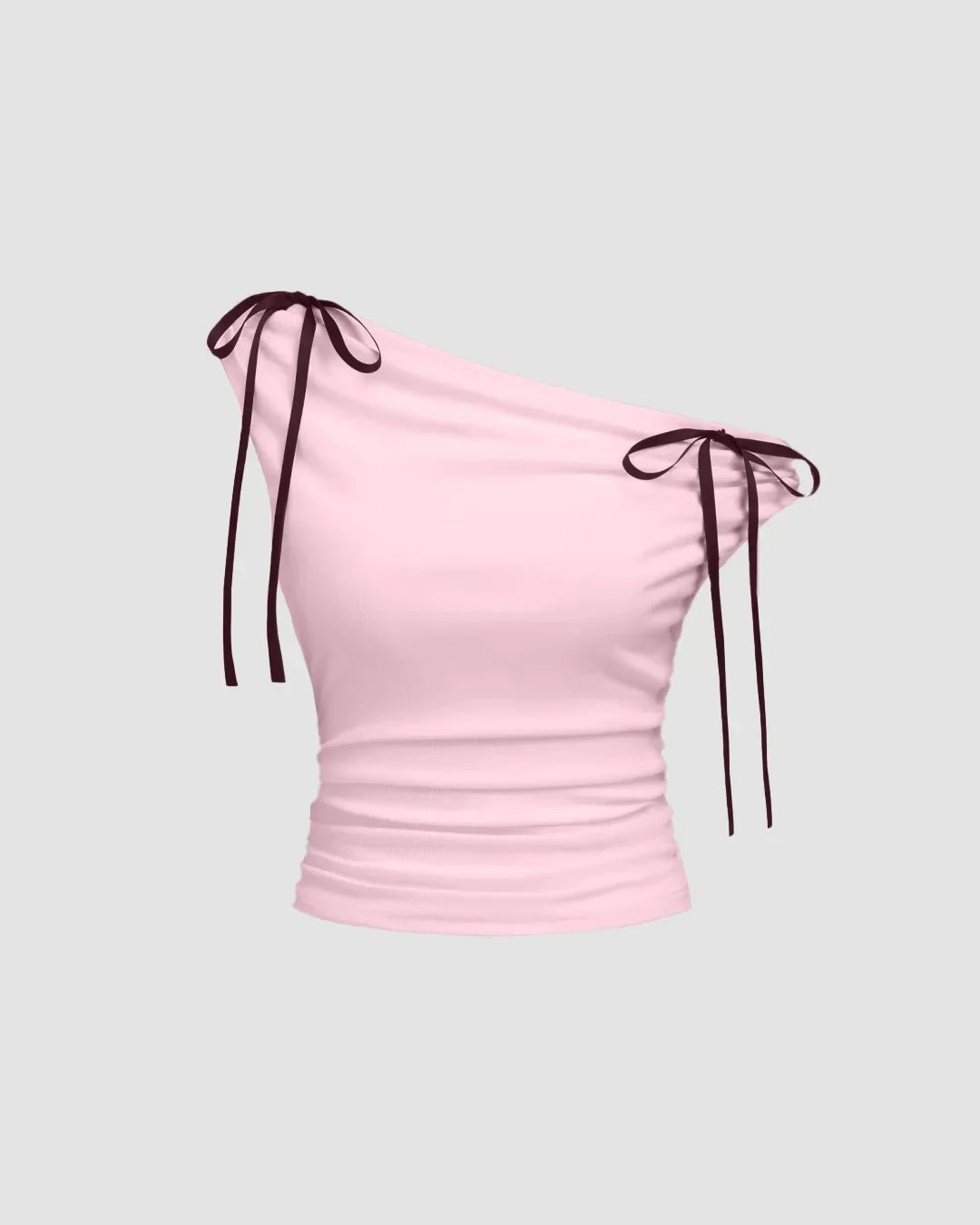 One Shoulder Tie-Detail Top In Baby Pink