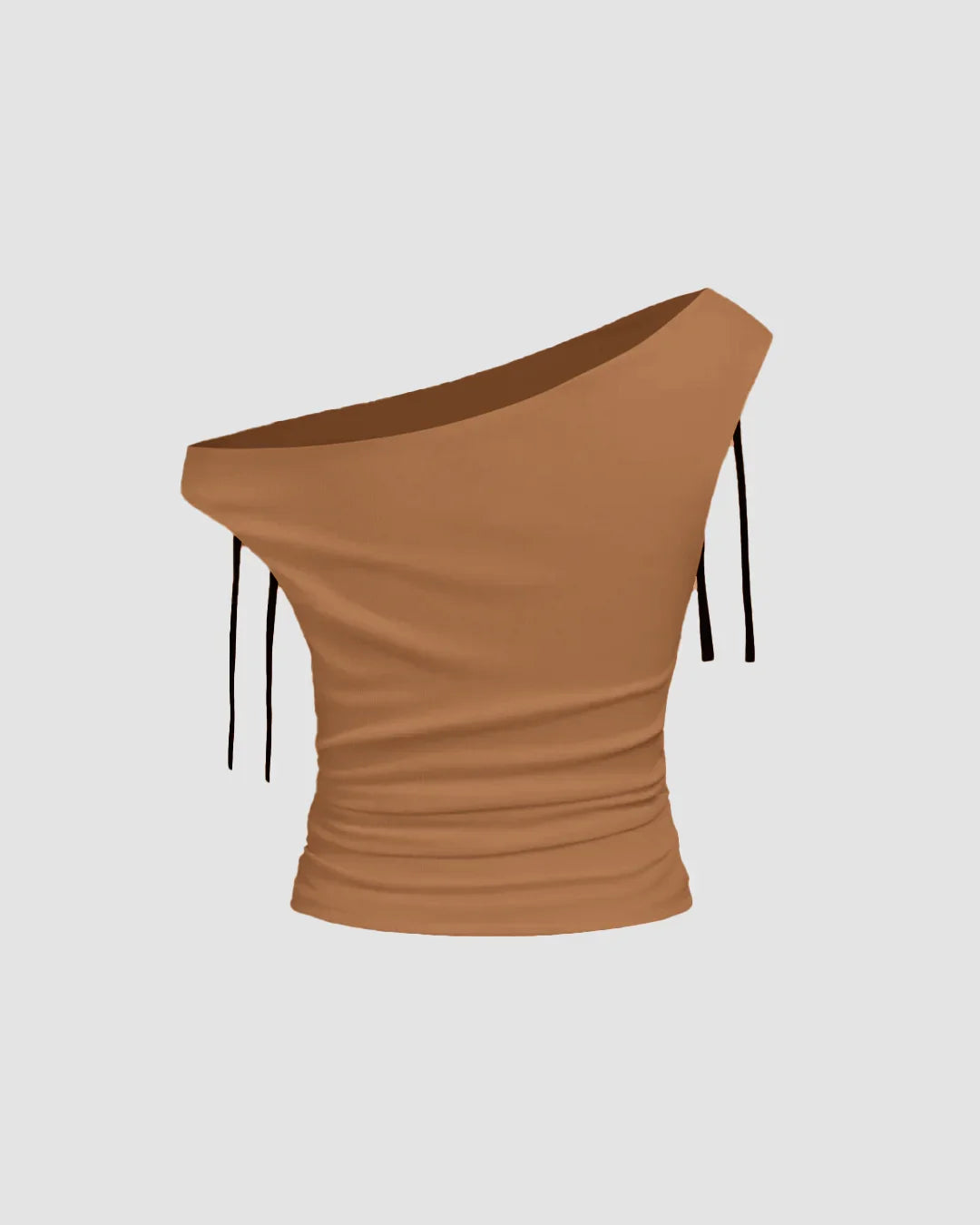 One Shoulder Tie-Detail Top In Mud Gold