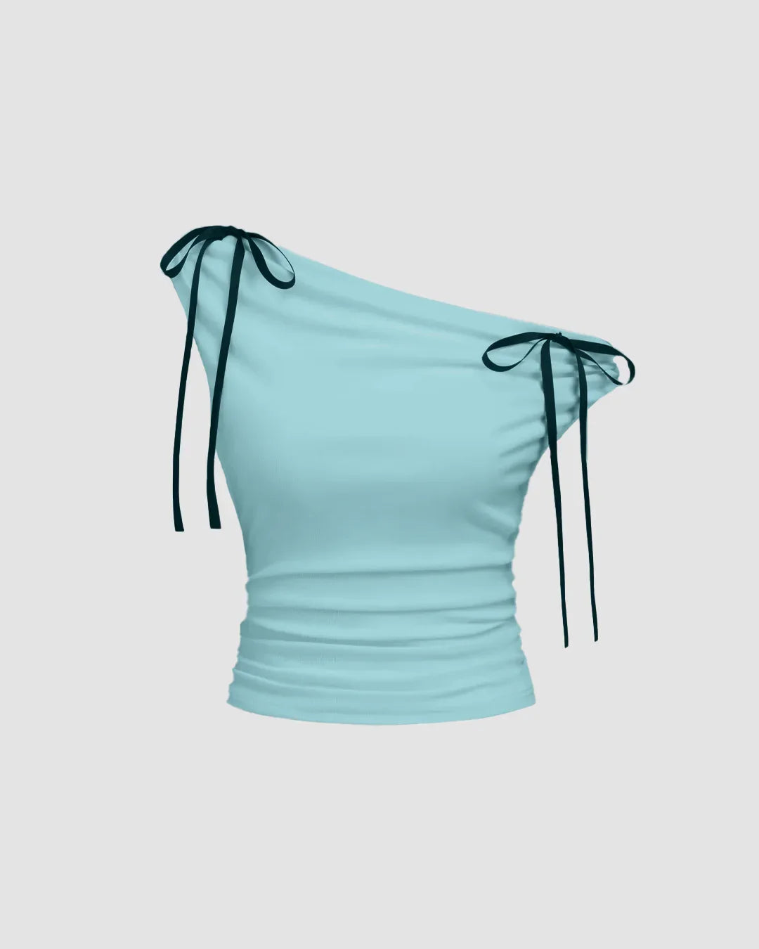 One Shoulder Tie-Detail Top In Powder Blue