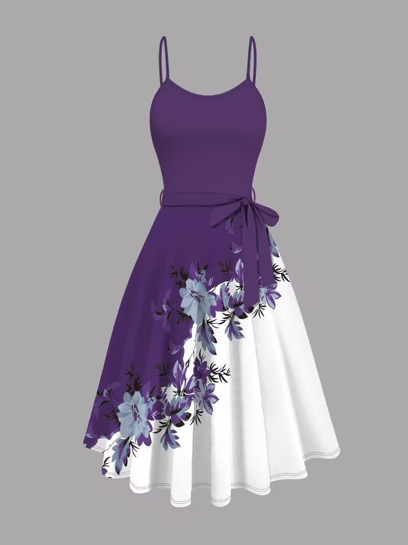 Elegant 2-Piece Women’s Outfit | Blue Cardigan Jacket with Floral Suspender Dress Set