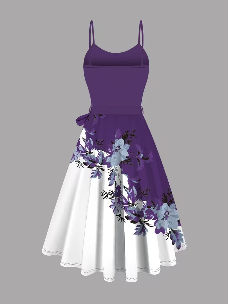 Elegant 2-Piece Women’s Outfit | Blue Cardigan Jacket with Floral Suspender Dress Set