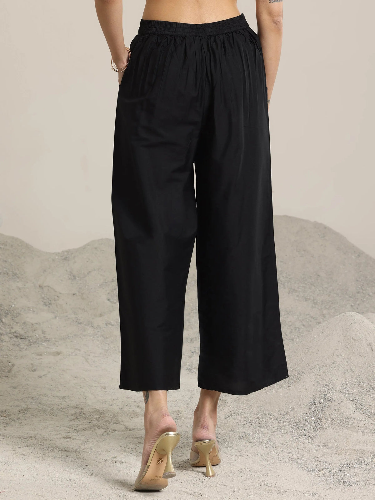 Anouk Black Solid Silk Trousers