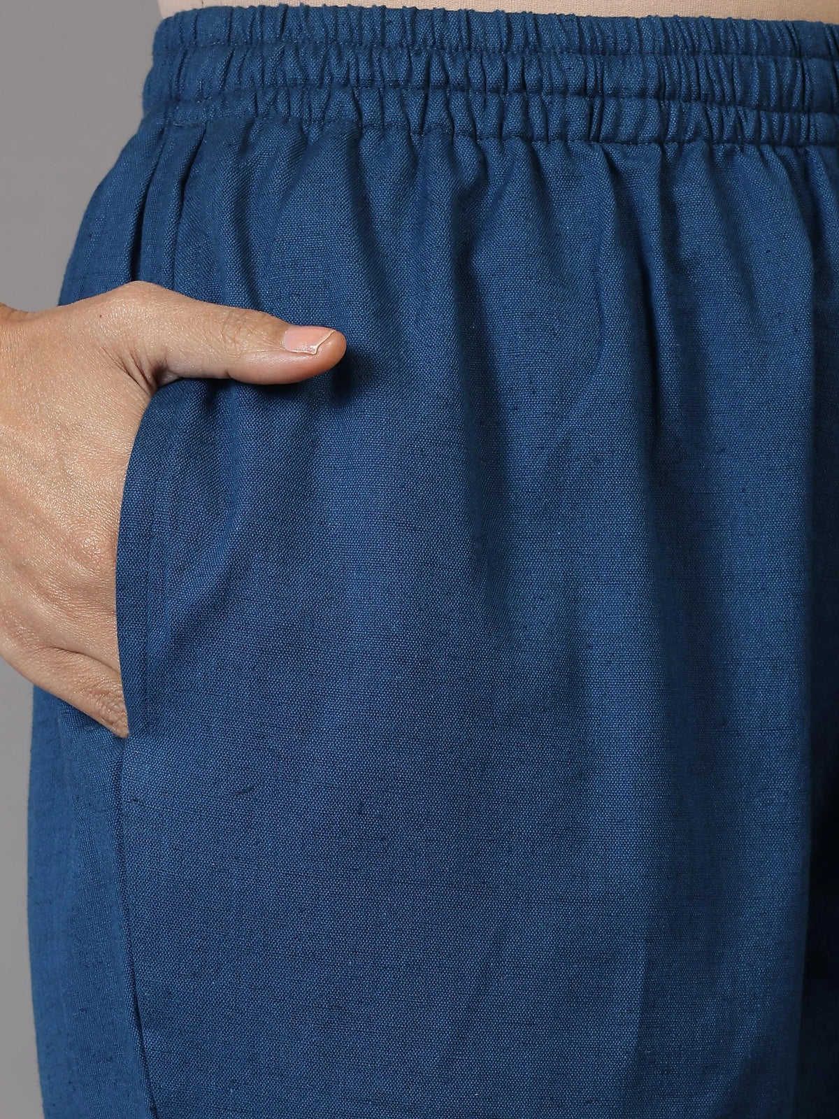 Anouk Teal Solid Cotton Trousers