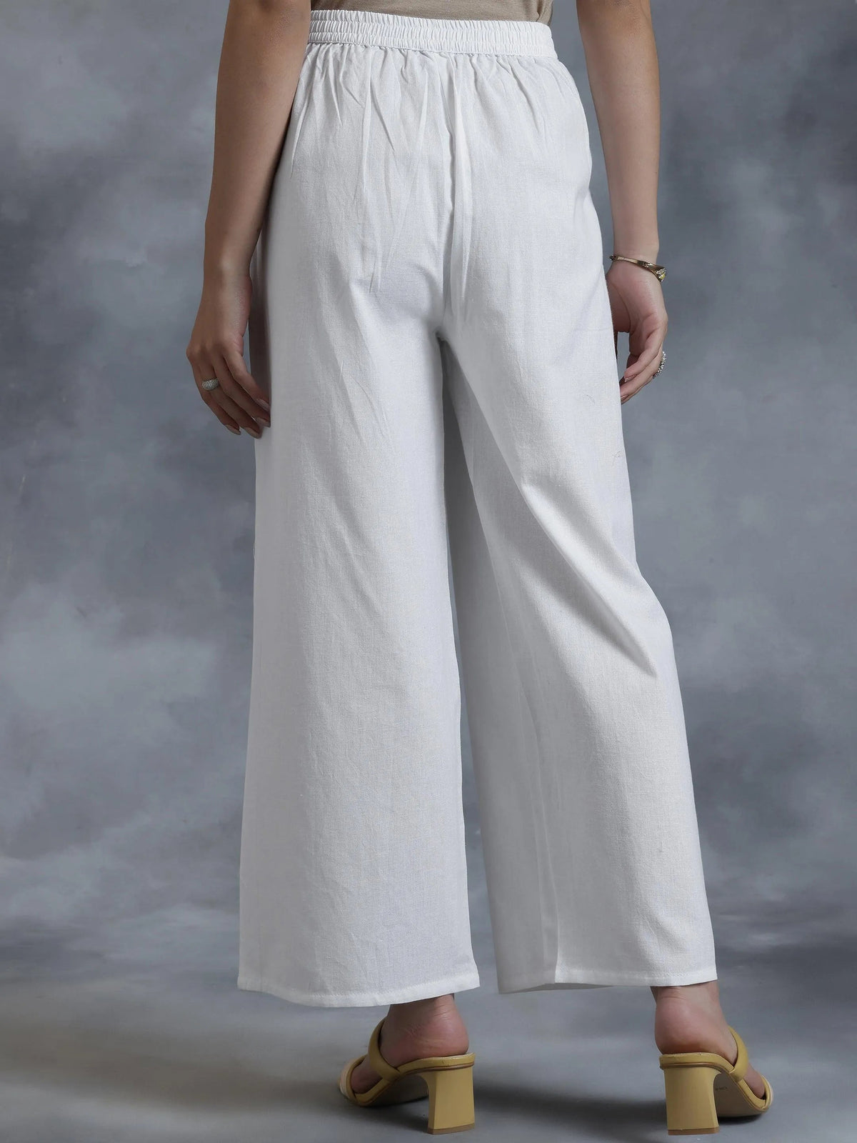 Anouk White Solid Cotton Palazzos
