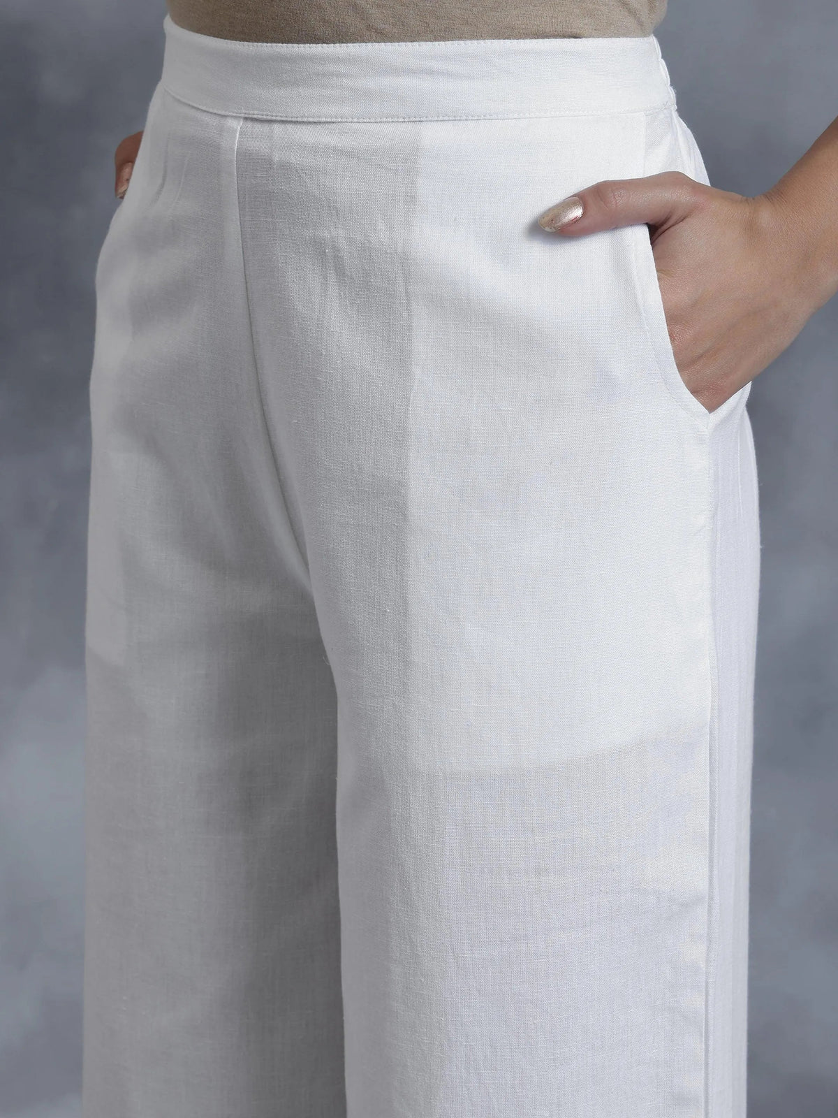 Anouk White Solid Cotton Palazzos