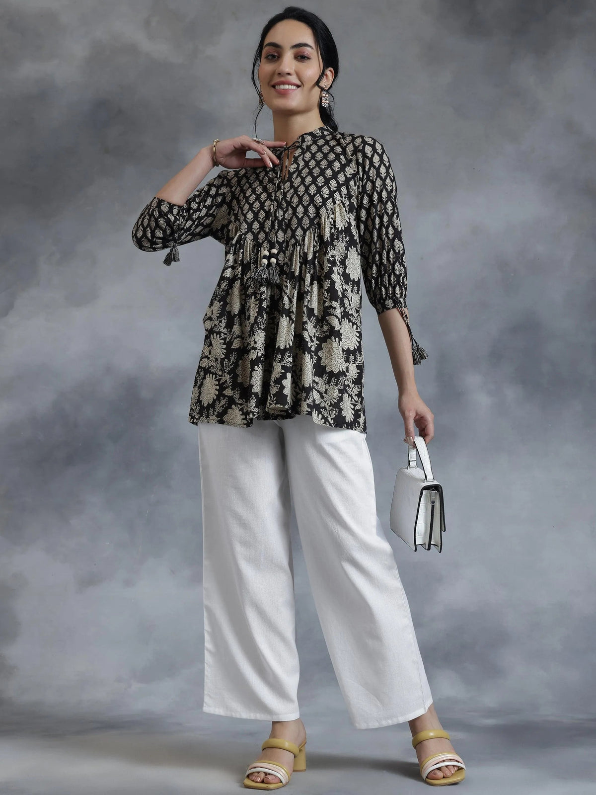 Anouk White Solid Cotton Palazzos