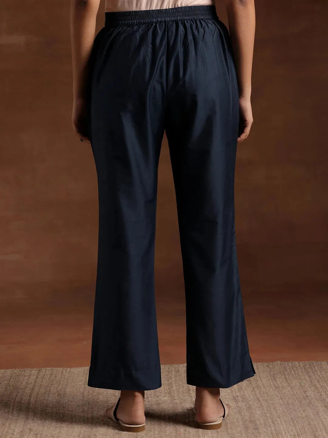 Anouk Blue Solid Silk Trousers