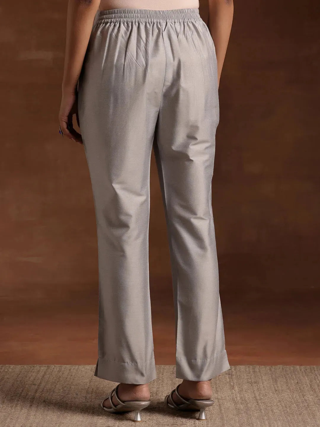 Anouk Grey Solid Silk Trousers
