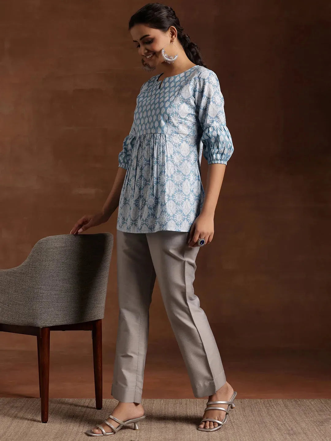 Anouk Grey Solid Silk Trousers