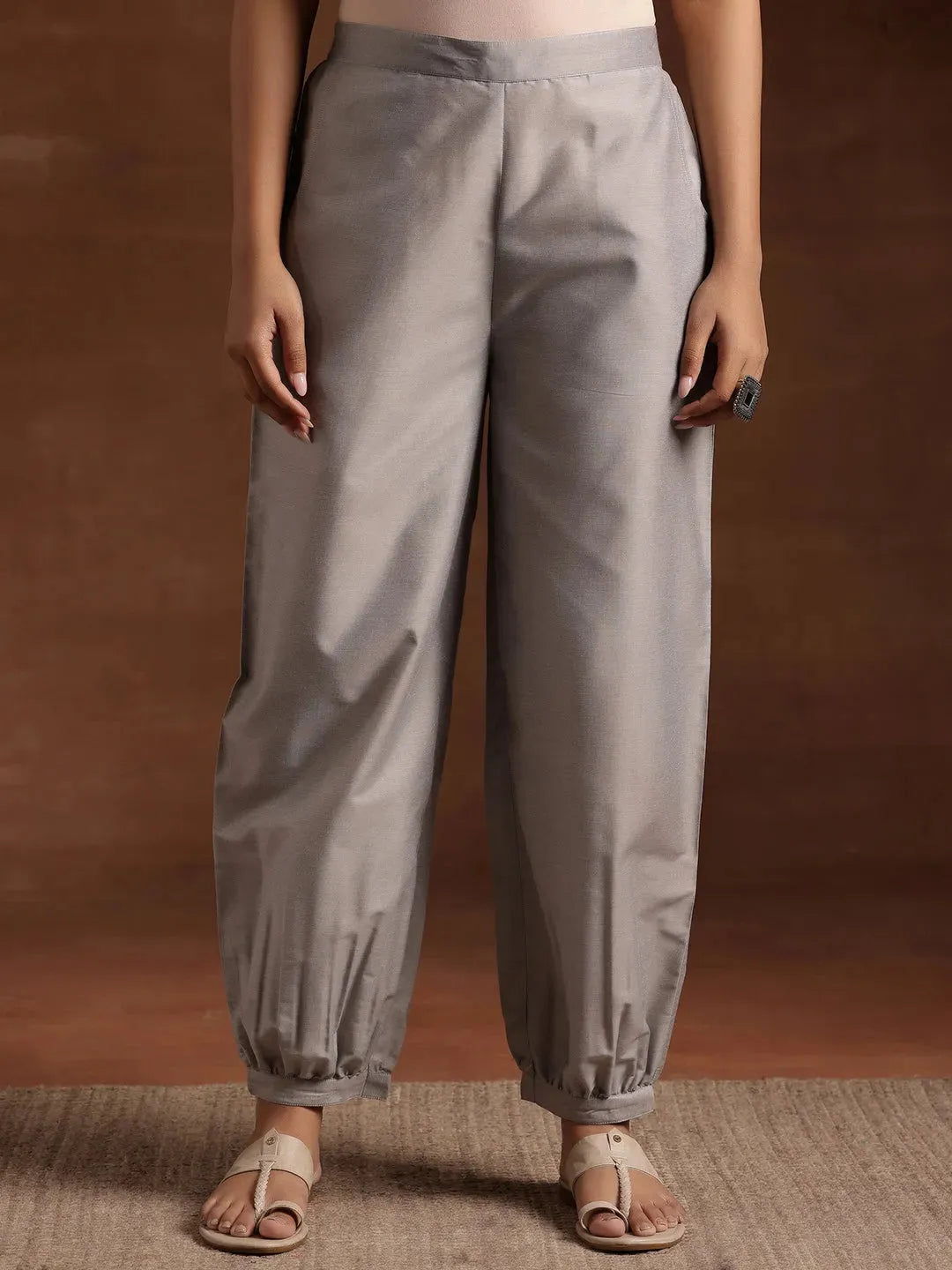 Anouk Grey Solid Silk Salwar