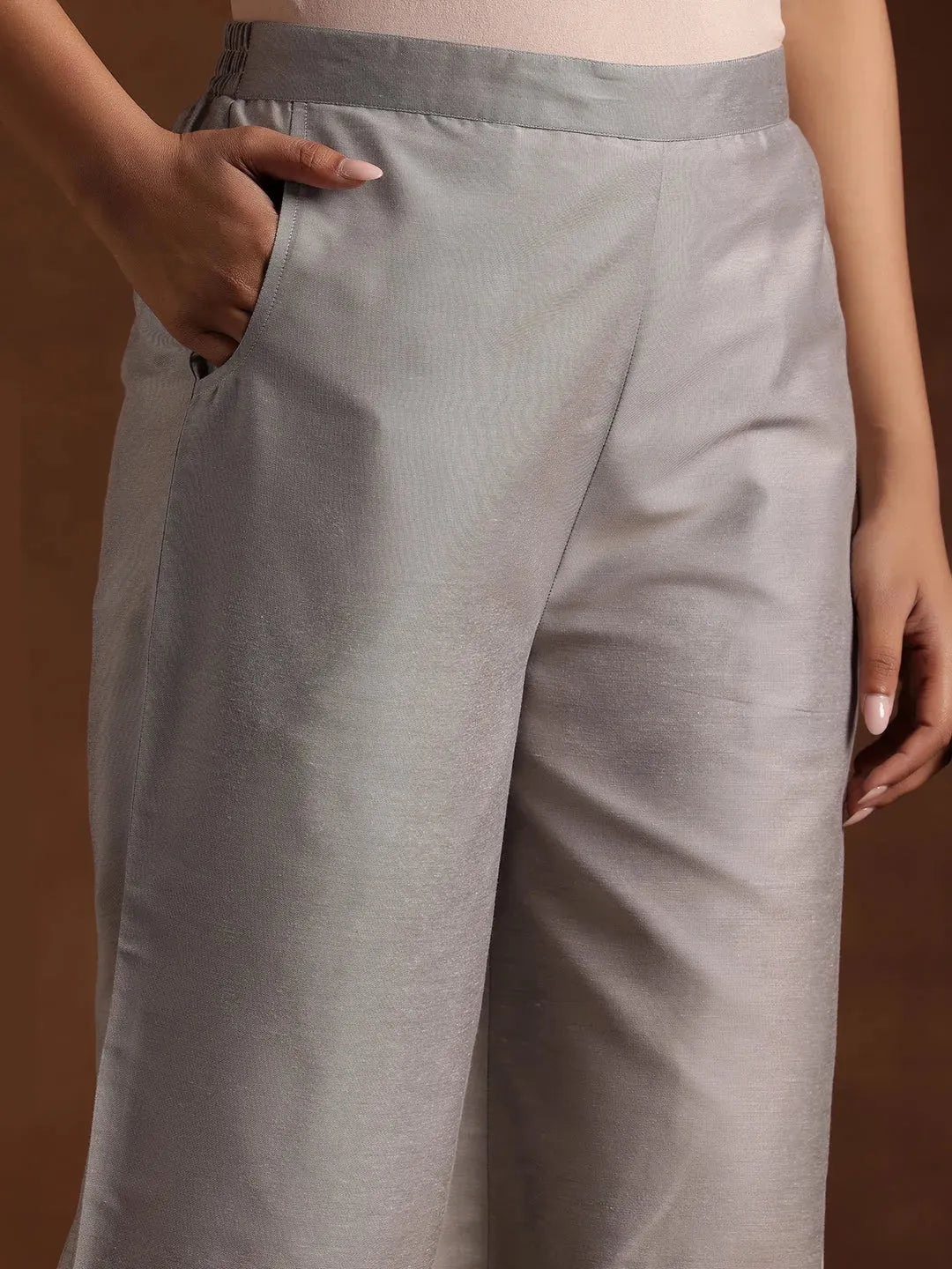 Anouk Grey Solid Silk Salwar