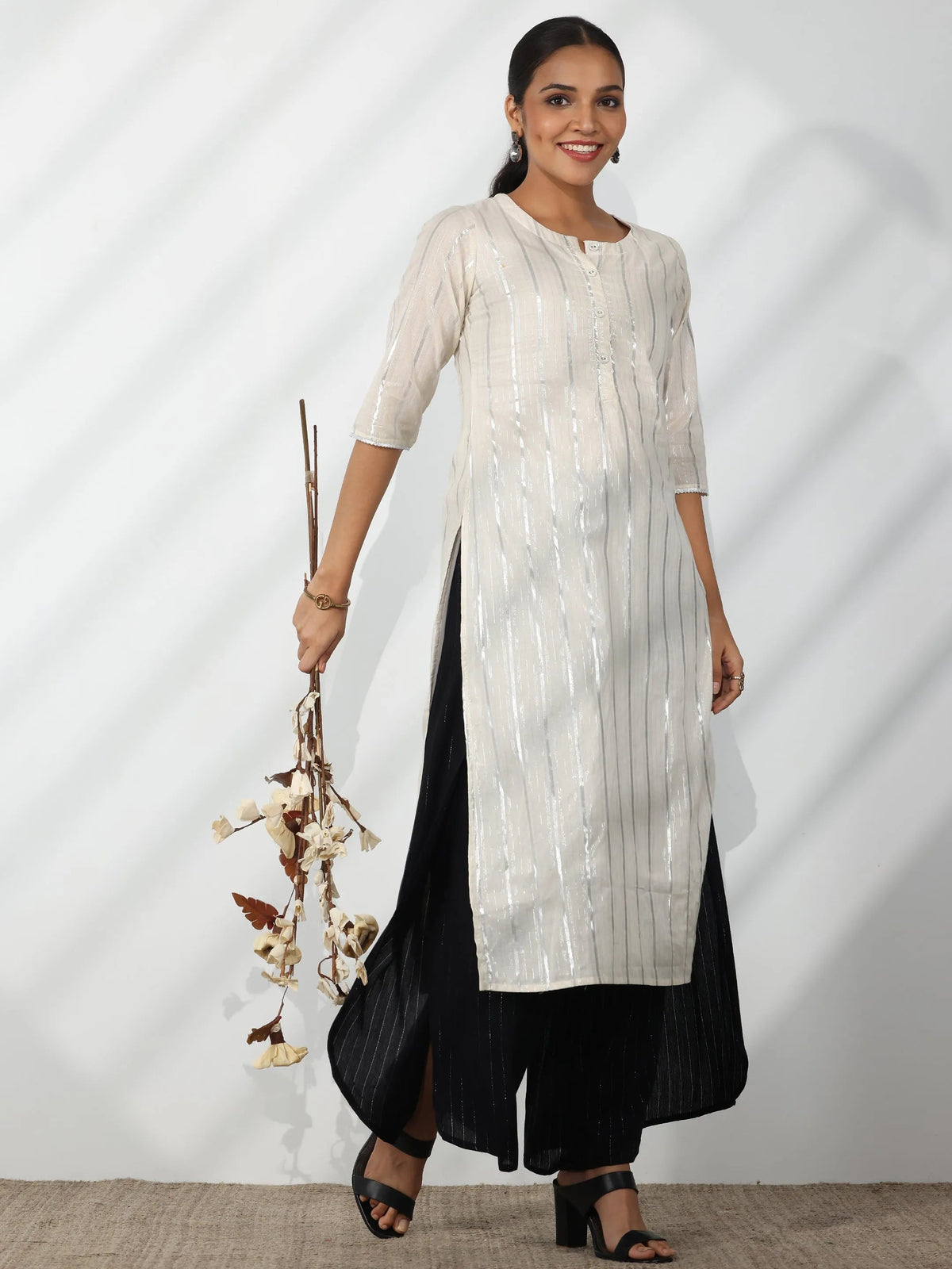 Anouk Black Self Design Rayon Palazzos