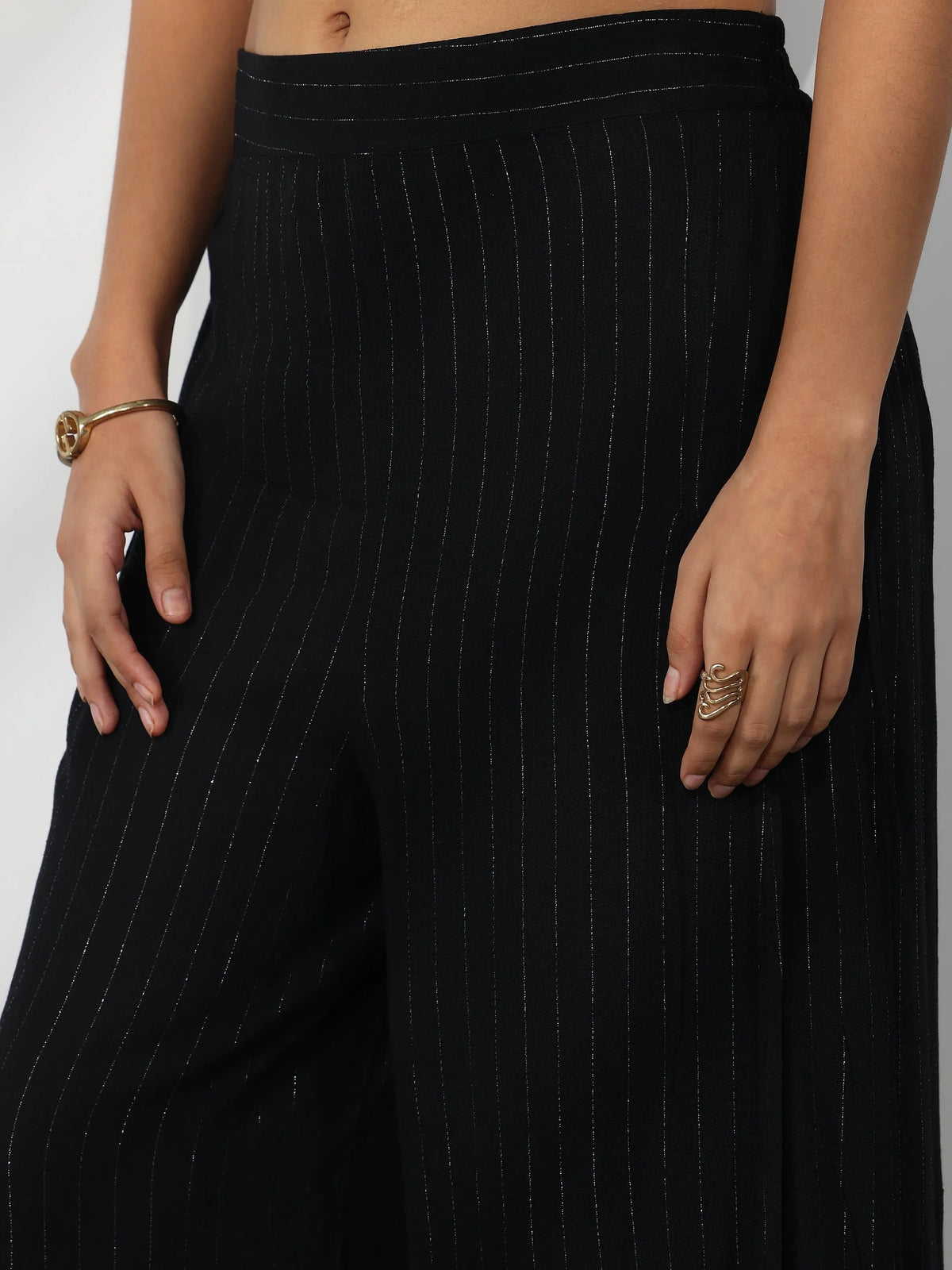 Anouk Black Self Design Rayon Palazzos