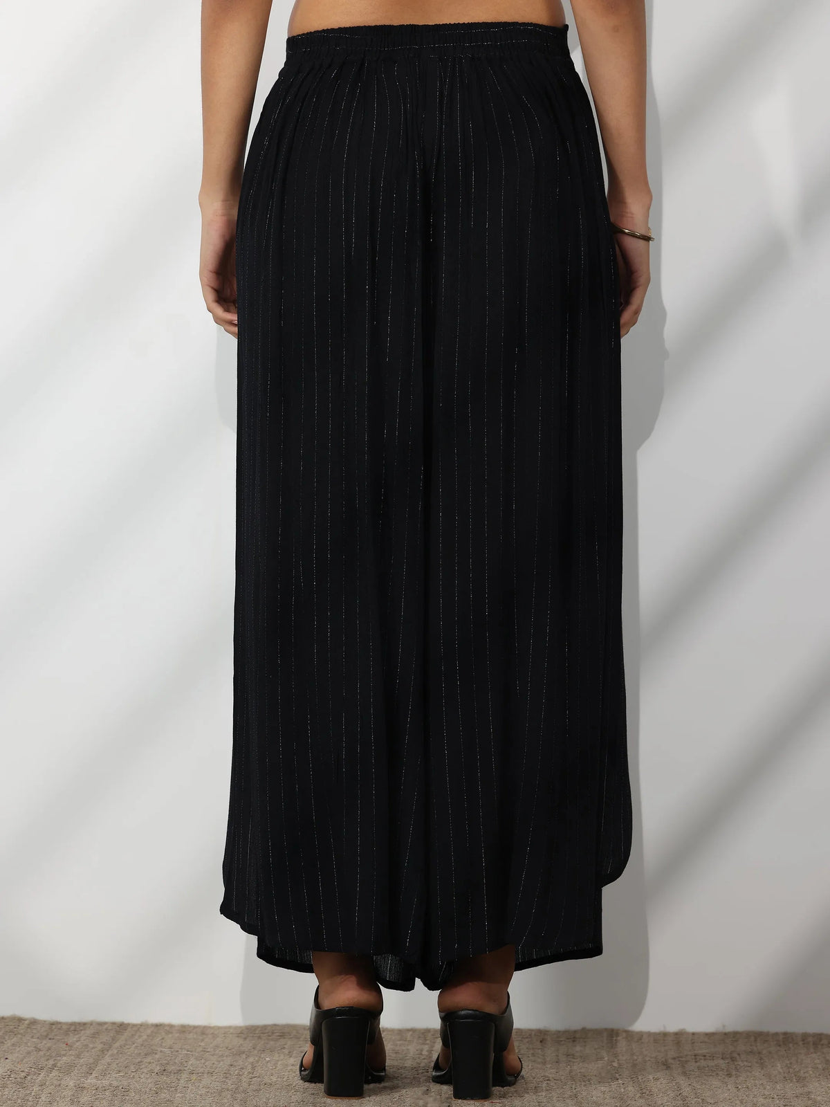 Anouk Black Self Design Rayon Palazzos