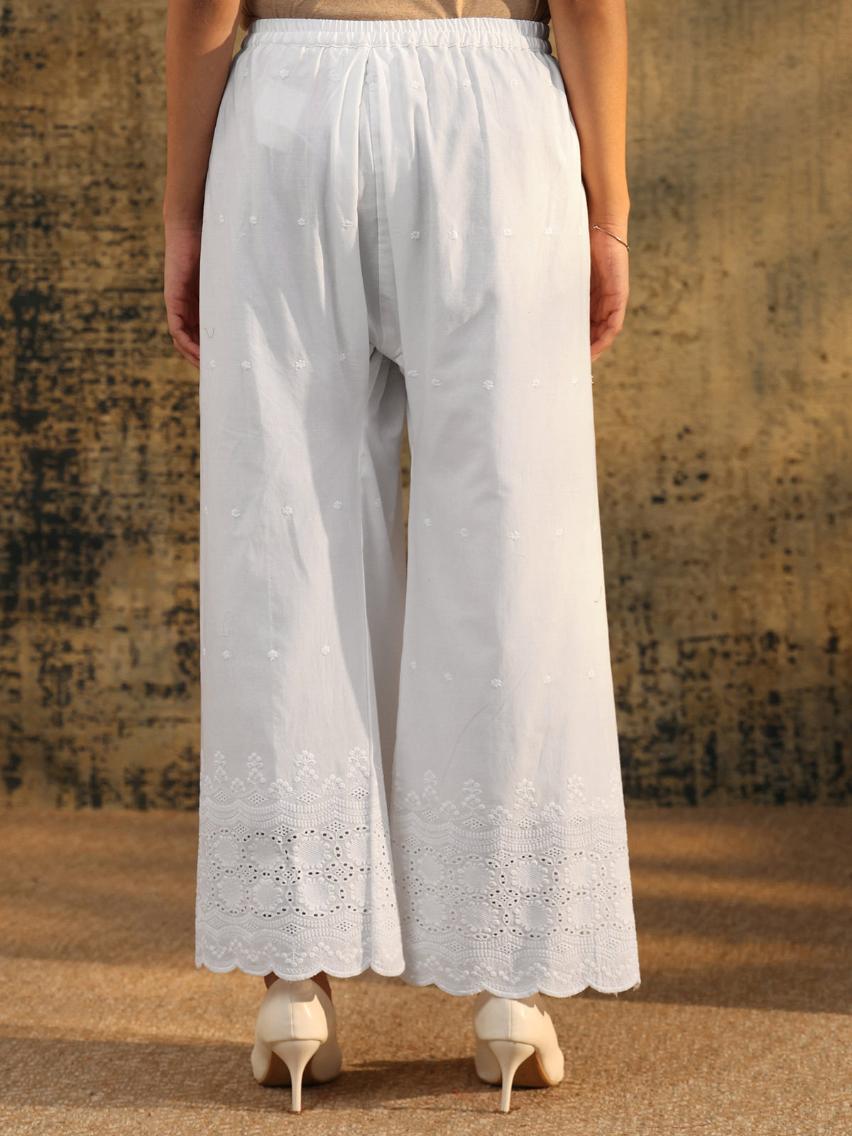 Anouk White Schiffli Embroidered Wide Leg Palazzo