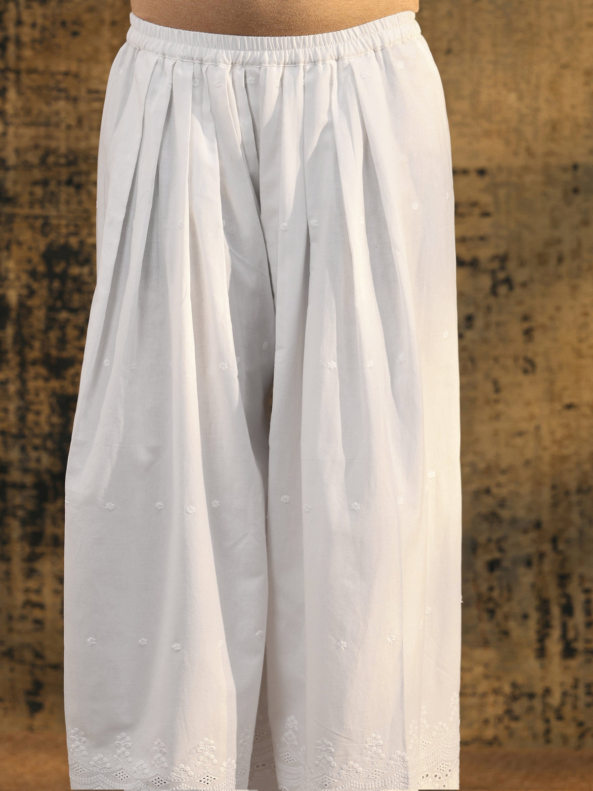 Anouk White Schiffli Embroidered Wide Leg Palazzo