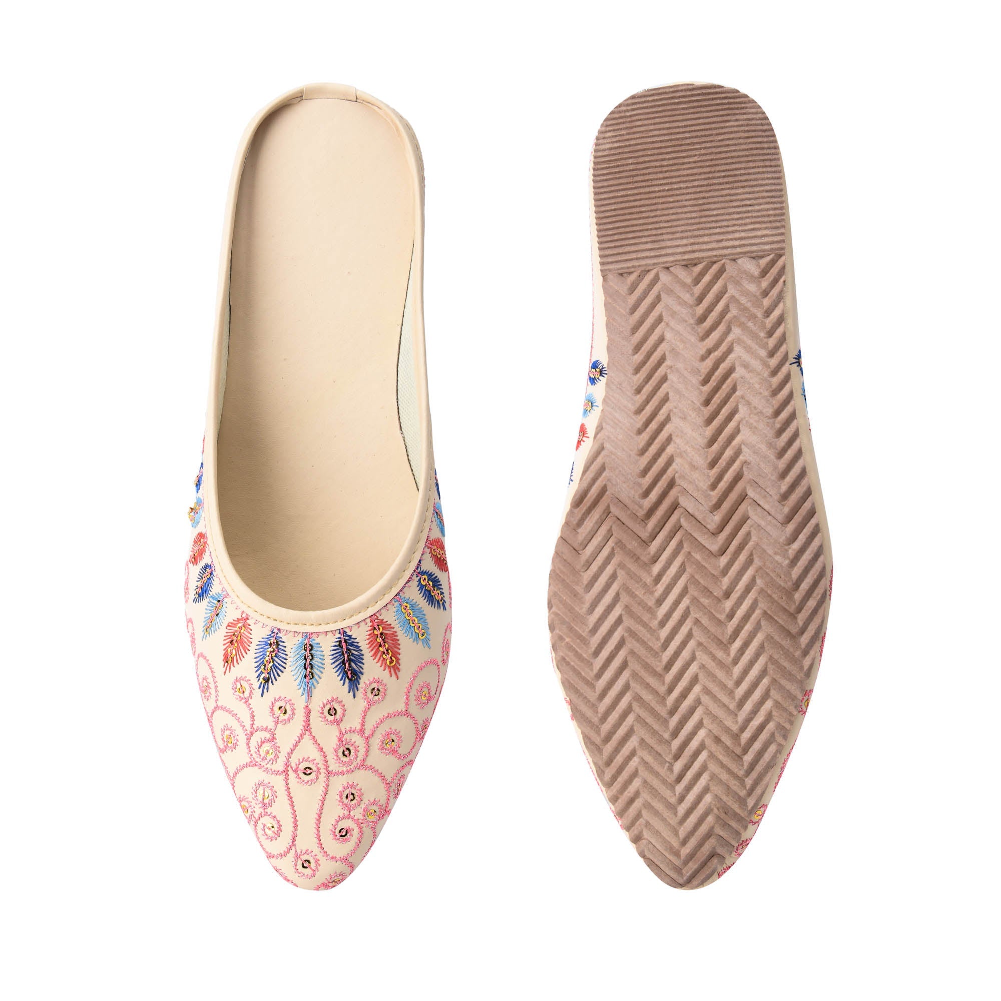 Sukriti Ethnic Traditional Handmade Stylish Latest Embroidery Jaipuri Cream Jutti | Nagra | Mojari | Shoes for Women & Girls