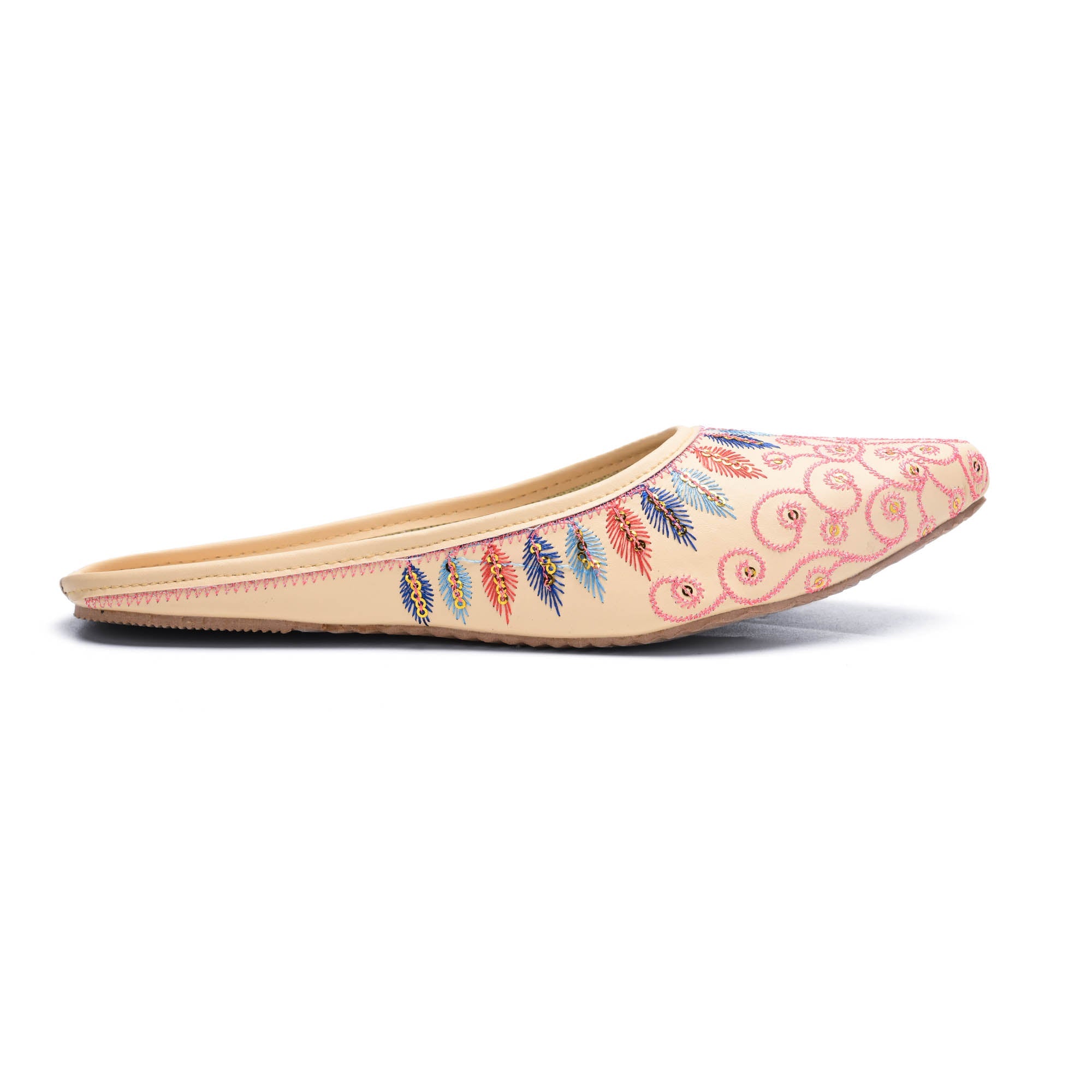 Sukriti Ethnic Traditional Handmade Stylish Latest Embroidery Jaipuri Cream Jutti | Nagra | Mojari | Shoes for Women & Girls