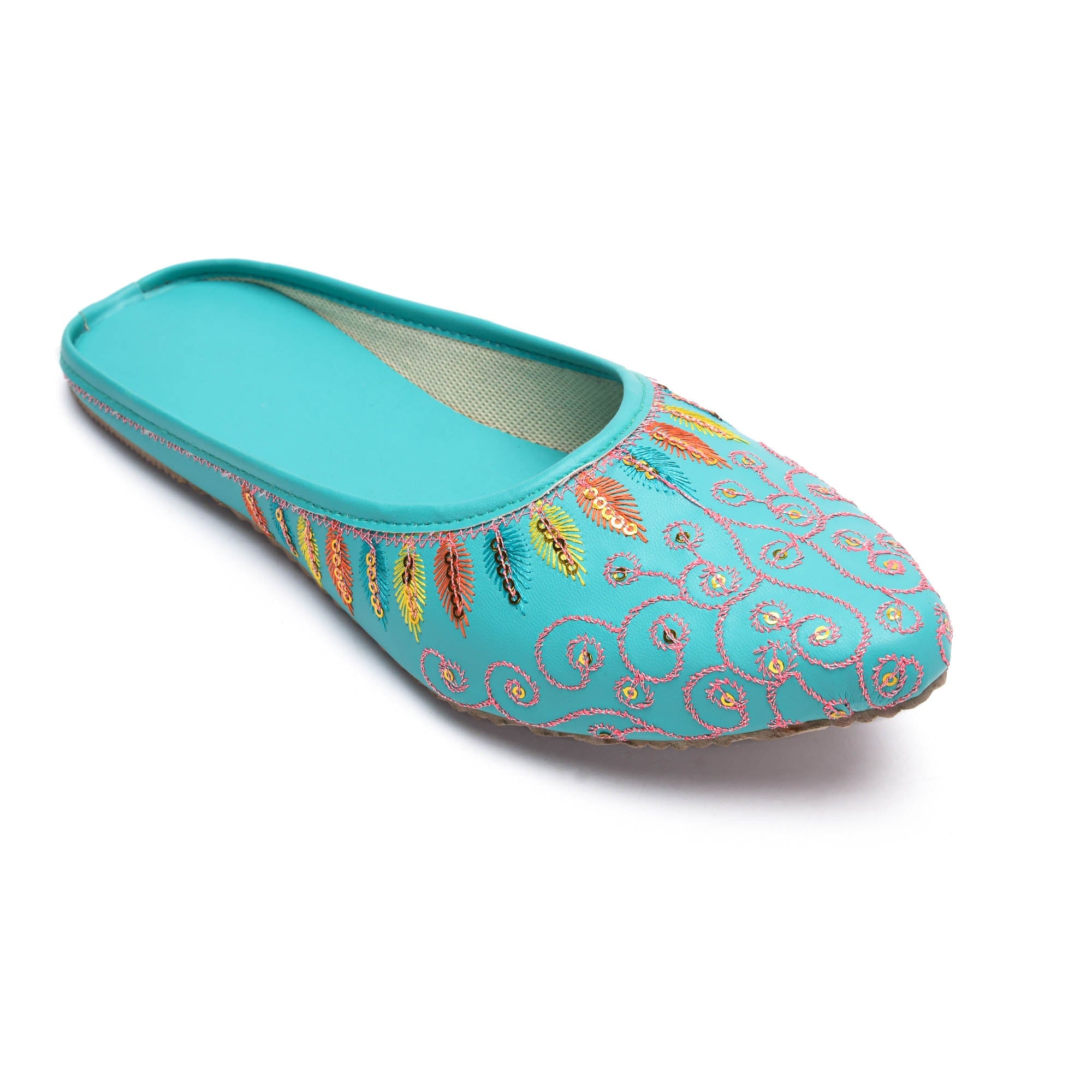 Sukriti Ethnic Traditional Handmade Stylish Latest Embroidery Jaipuri Turquoise Jutti | Nagra | Mojari | Shoes for Women & Girls