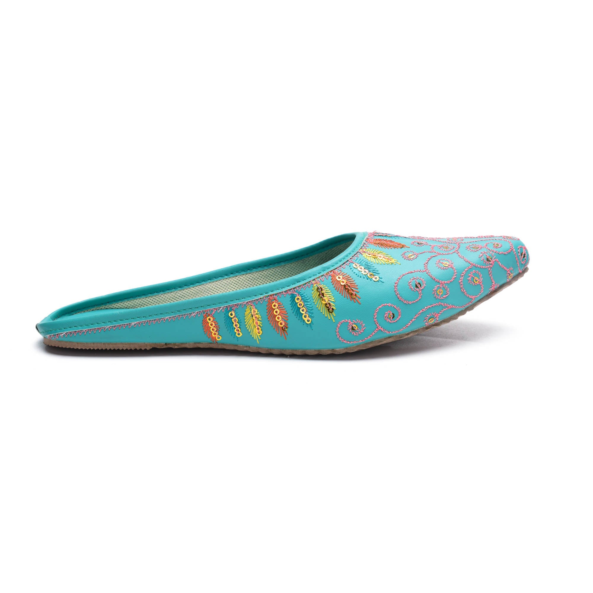 Sukriti Ethnic Traditional Handmade Stylish Latest Embroidery Jaipuri Turquoise Jutti | Nagra | Mojari | Shoes for Women & Girls