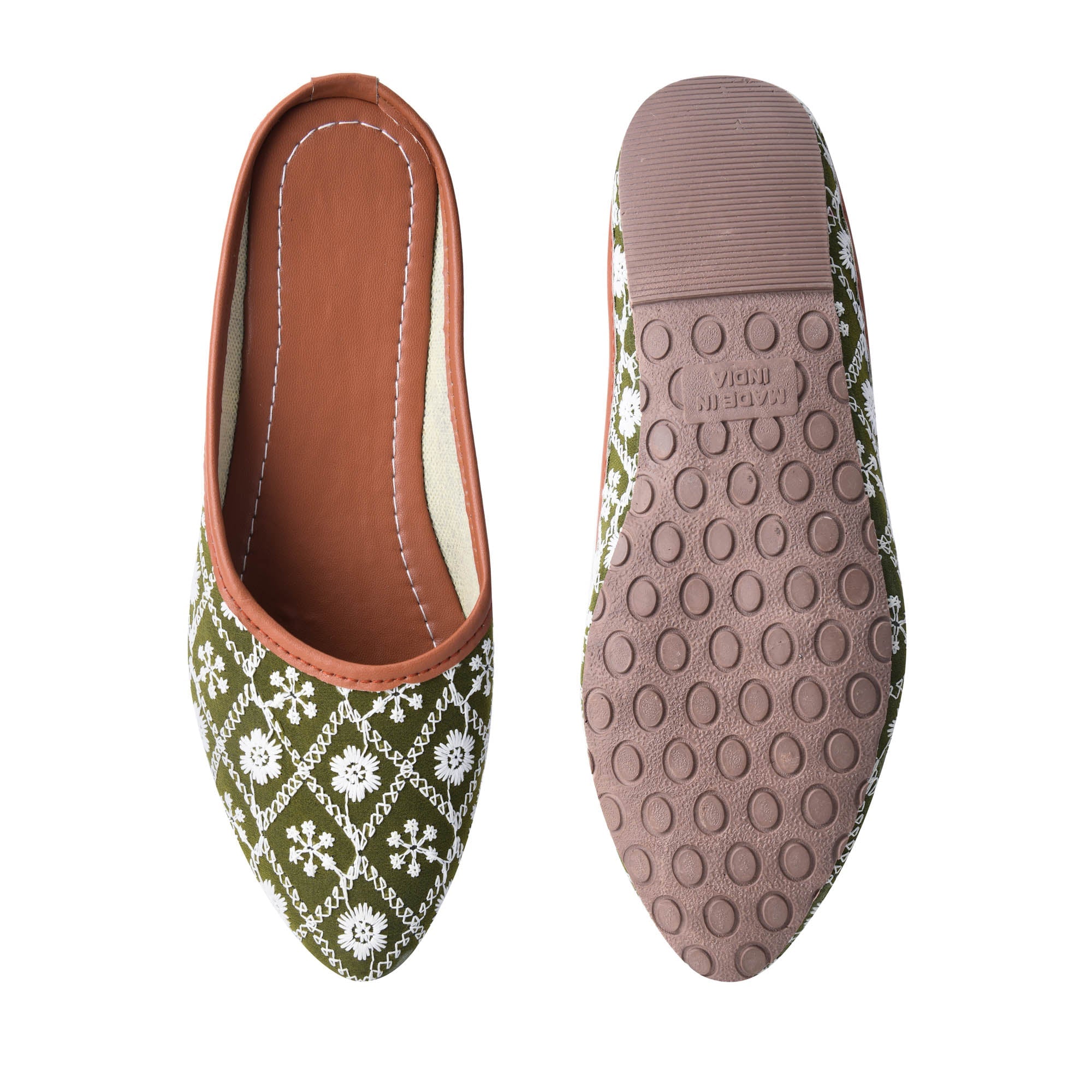Sukriti Ethnic Traditional Handcrafted Latest Flower design Embroidery Rajasthani Bottle green Jutti | Nagra | Mojari | Shoes for Women & Girls