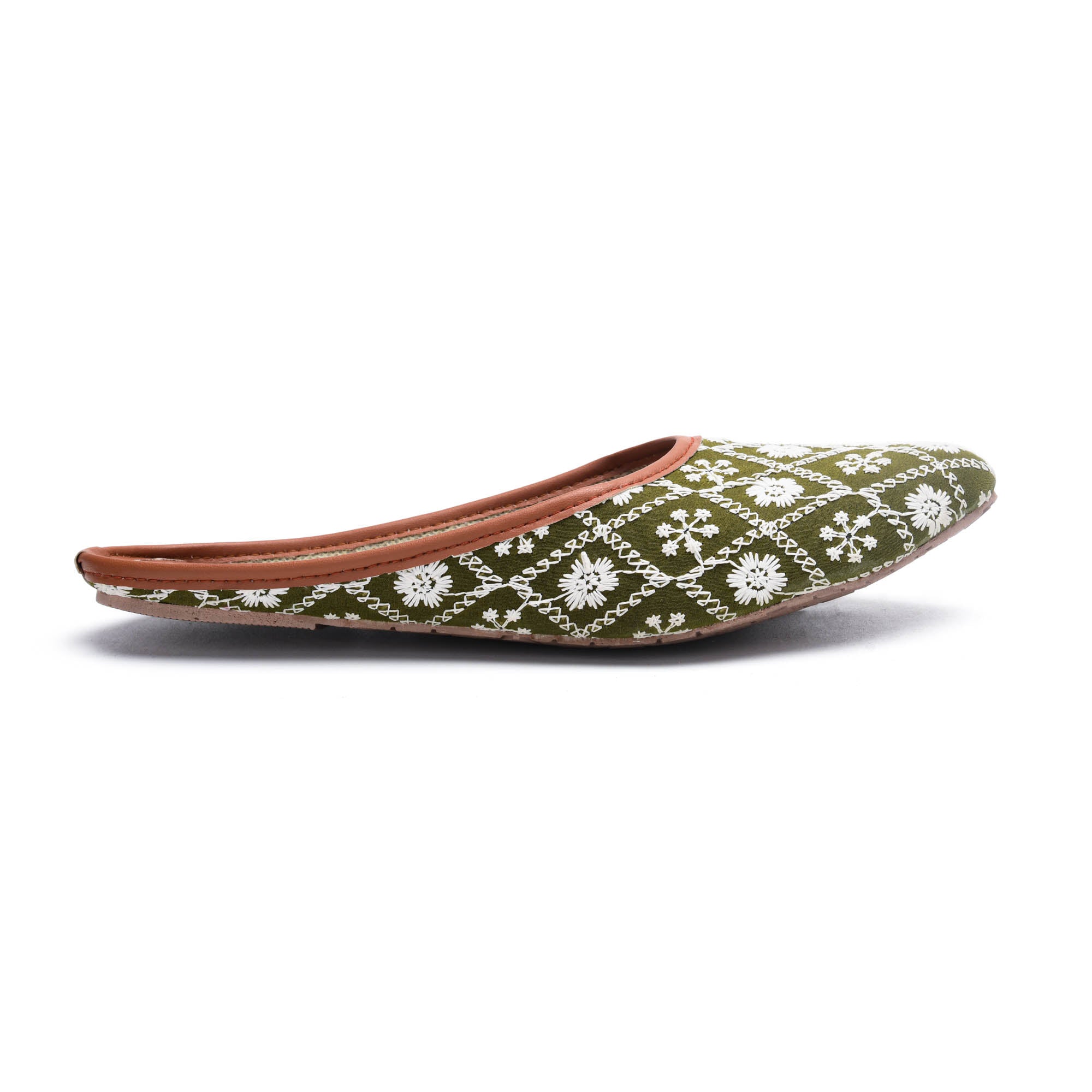 Sukriti Ethnic Traditional Handcrafted Latest Flower design Embroidery Rajasthani Bottle green Jutti | Nagra | Mojari | Shoes for Women & Girls