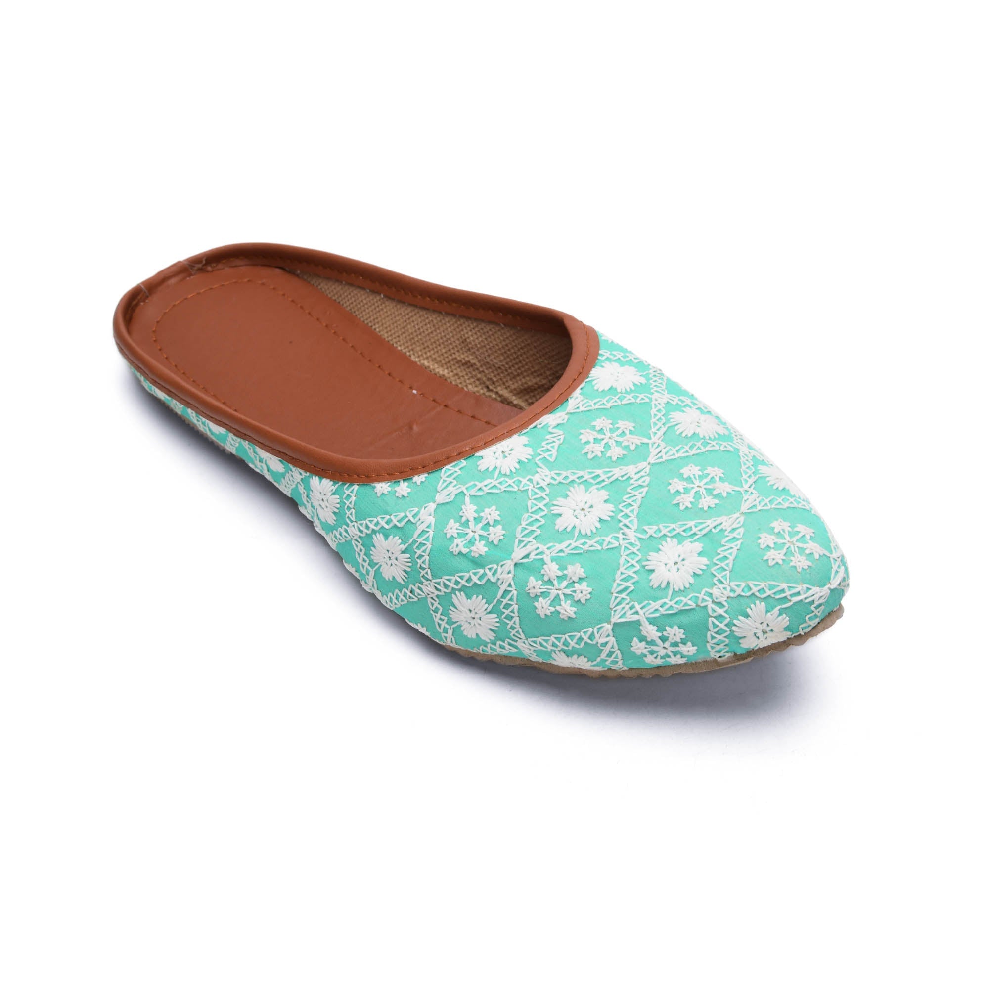 Sukriti Ethnic Traditional Handcrafted Latest Flower design Embroidery Rajasthani Light green Jutti | Nagra | Mojari | Shoes for Women & Girls