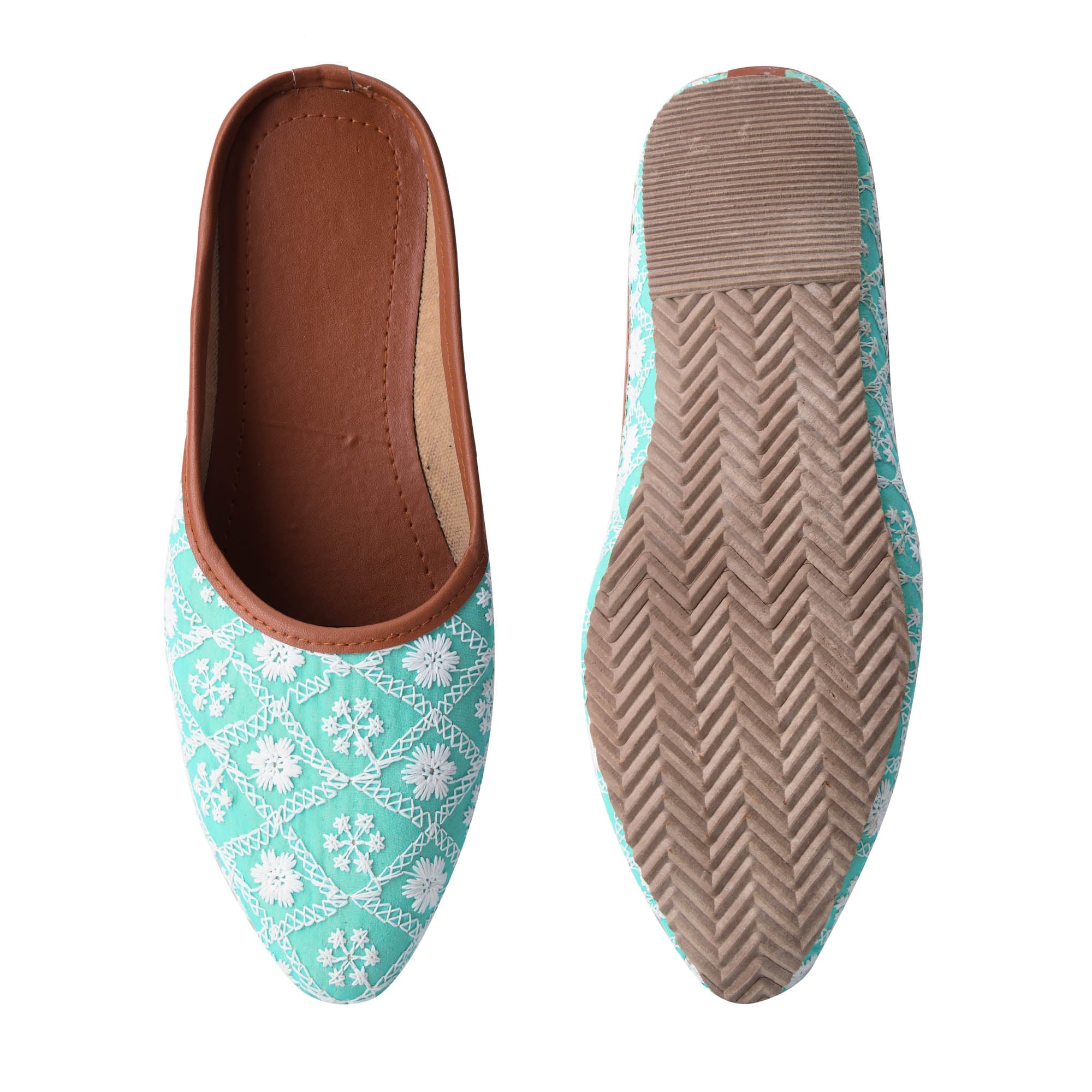 Sukriti Ethnic Traditional Handcrafted Latest Flower design Embroidery Rajasthani Light green Jutti | Nagra | Mojari | Shoes for Women & Girls